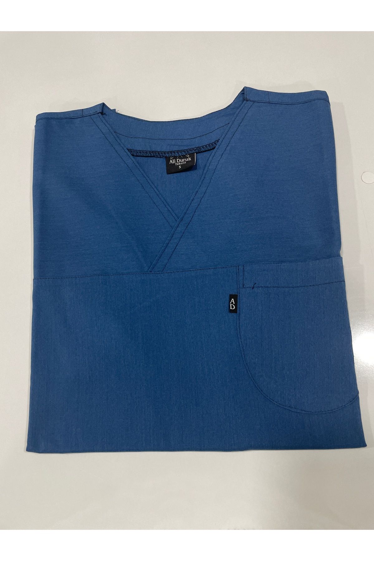 MODA Ad Üniforma Likralı Unisex Indigo Mavi Doktor Hemşire Cerrahi Forma Tek Üst(GENİŞ KALIP)