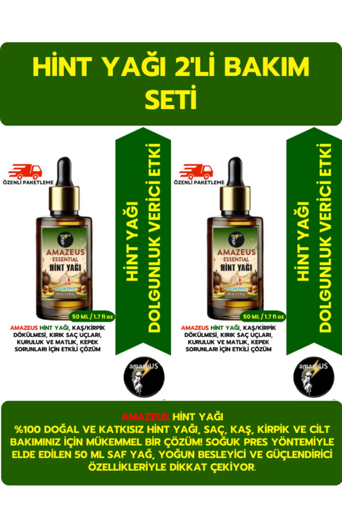 Amazeus HİNT YAĞI 2'Lİ (%100 SAF VE DOĞAL-SOĞUK PRES) BESLEYİCİ ETKİ 2x50 ml / 3.4 Fl Oz