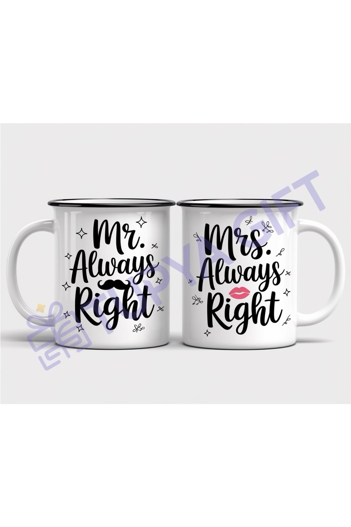 Tupya Gift "Mr. Always Right & Mrs. Always Right" Esprili Çift Kupaları Seti