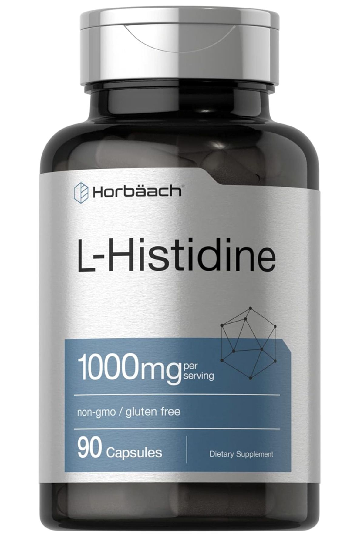 Horbaach L-Histidine 1000mg 90 Capsules Non-GMO and Gluten Free