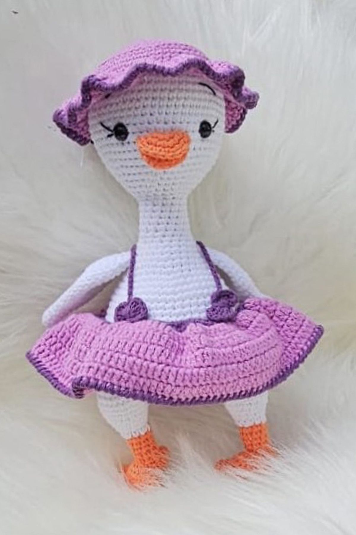 kelebeginruyasihobievi Amigurumi Organik, Elemeği Etekli Süslü Ördek Oyuncak Mor