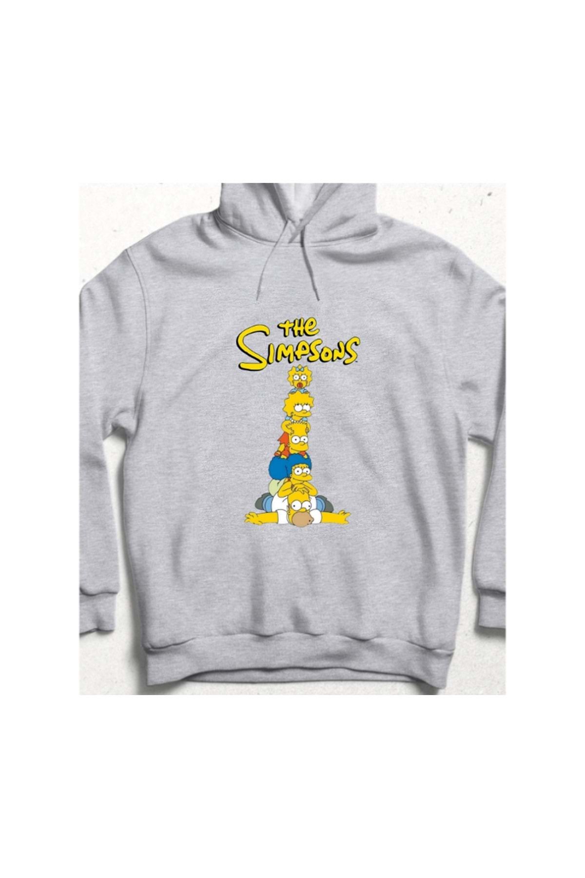 HENA DİZAYN The Simpsons: Birlikte Daha Güçlü Kapüşonlu  Unisex Sweatshirt Gri