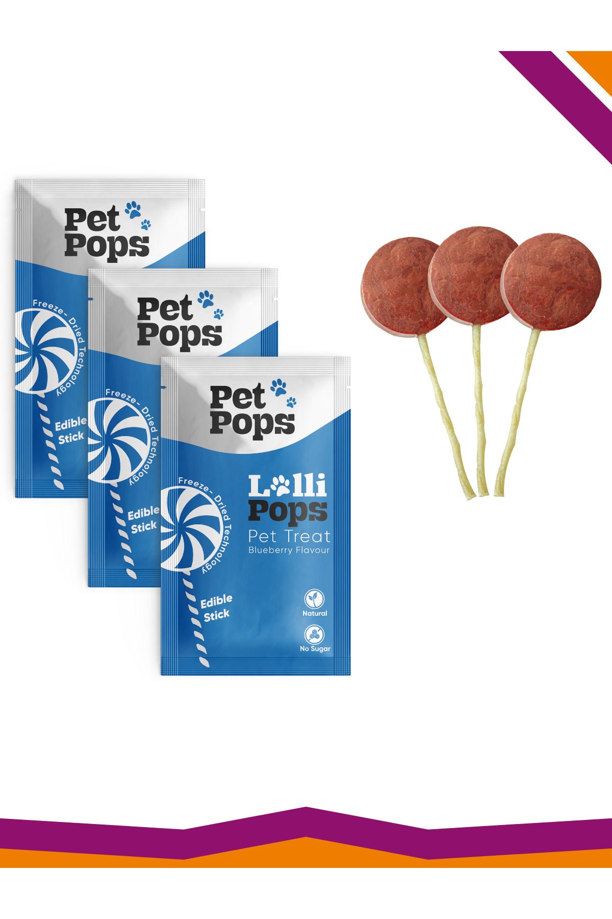 PET POPS Lollipops Tavuk Ciğeri Yaban Mersini Dondurularak Kurutulmuş Kedi Köpek Ödülü Lolipop 3'lü Lolipopu