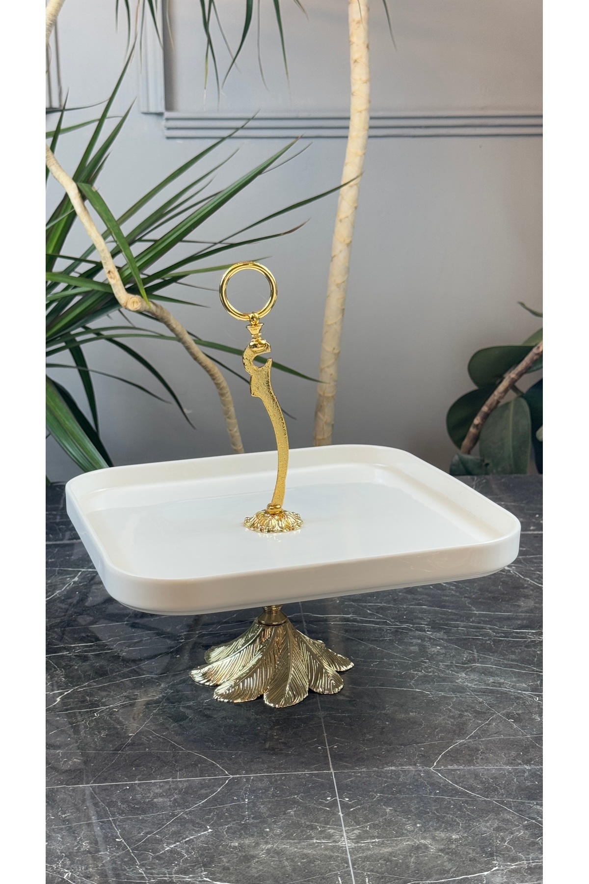 MAY HOME-Square Porcelain Metal Standing Presentation Plate 2