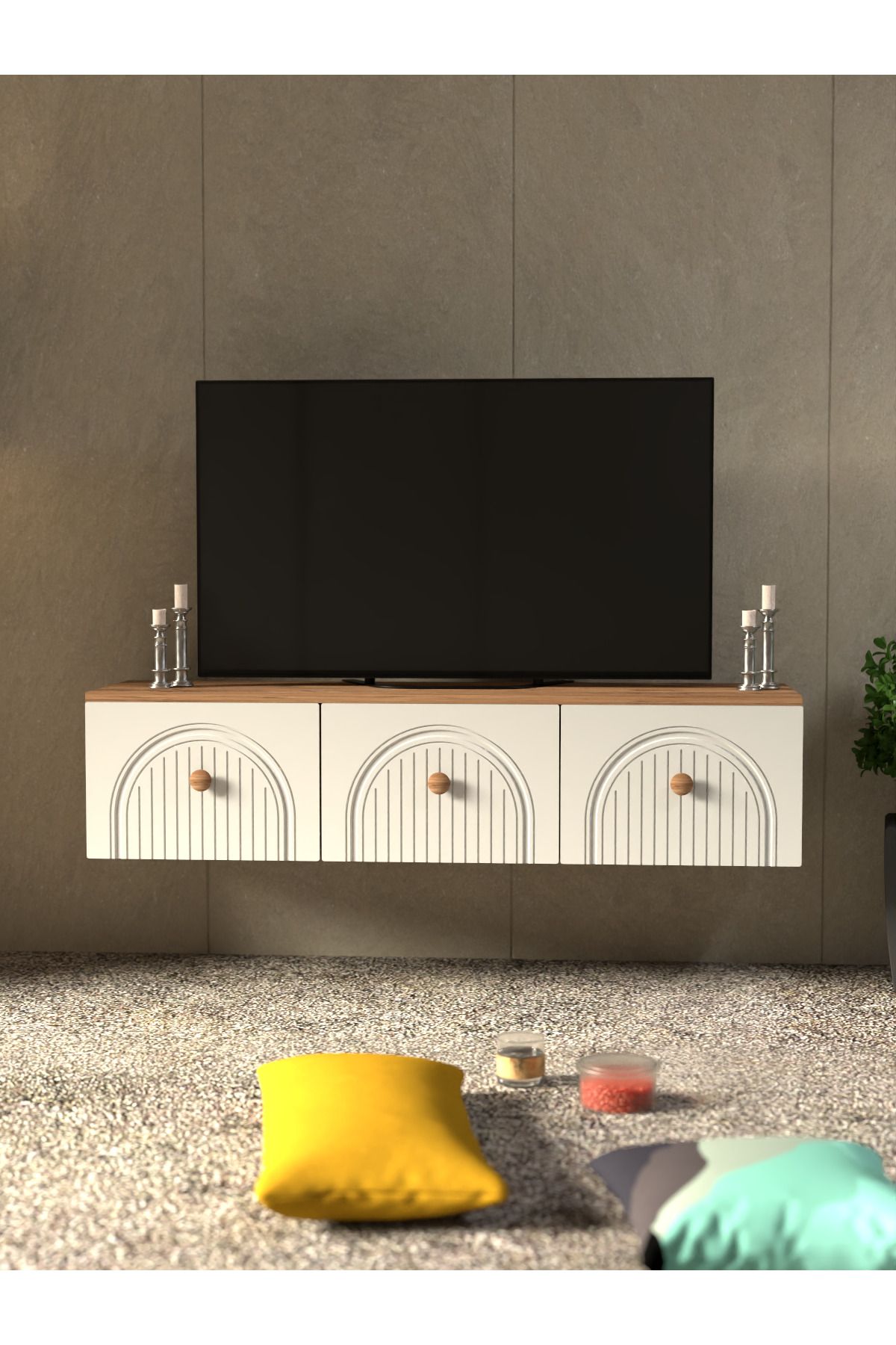 Platinreyon BOHEM 135 CM 3 KAPAKLI DUVAR TV ÜNİTESİ MDF KAPAK