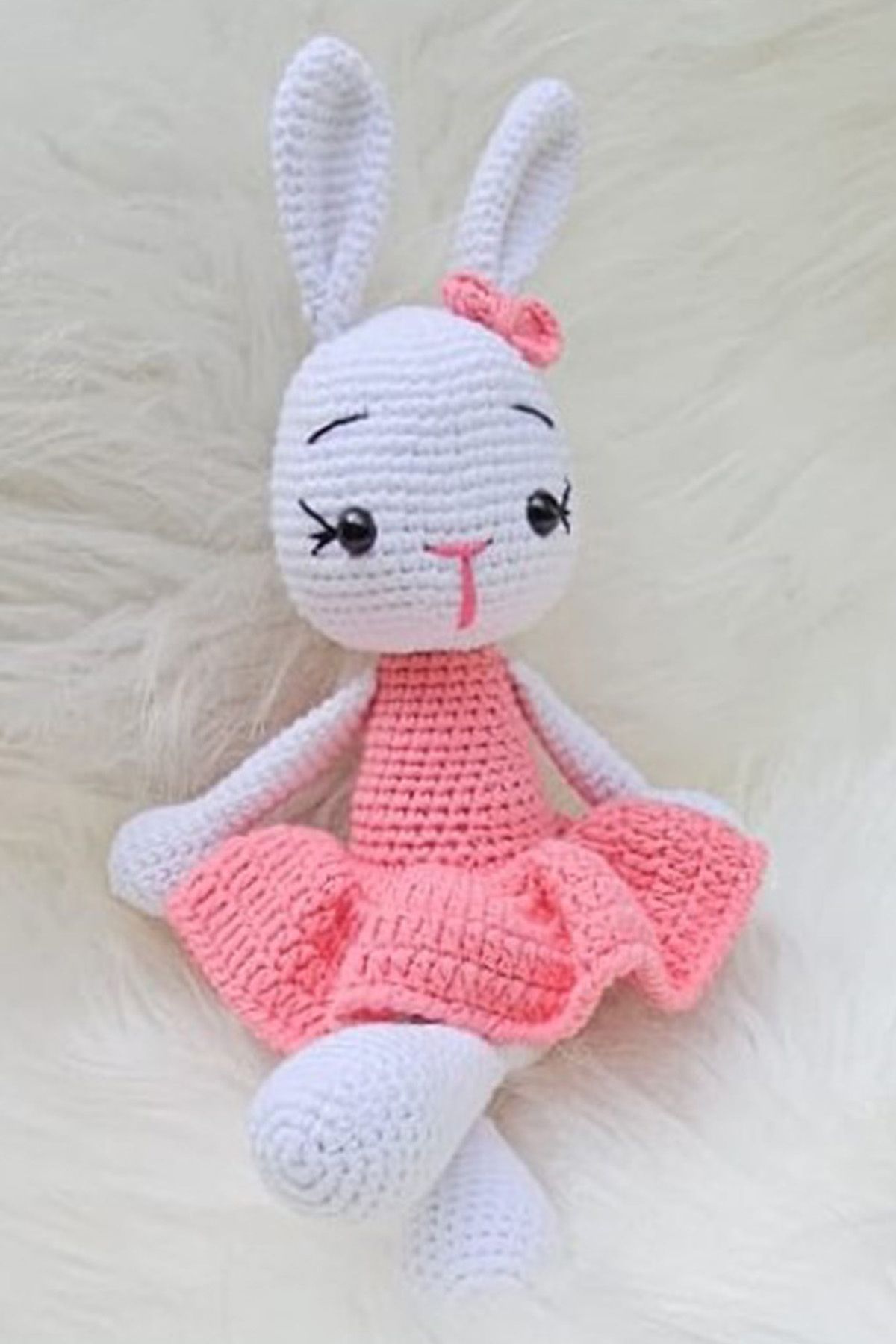 kelebeginruyasihobievi Amigurumi Uzun Kulaklı Pembe Elbiseli Organik, Uyku Arkadaşı