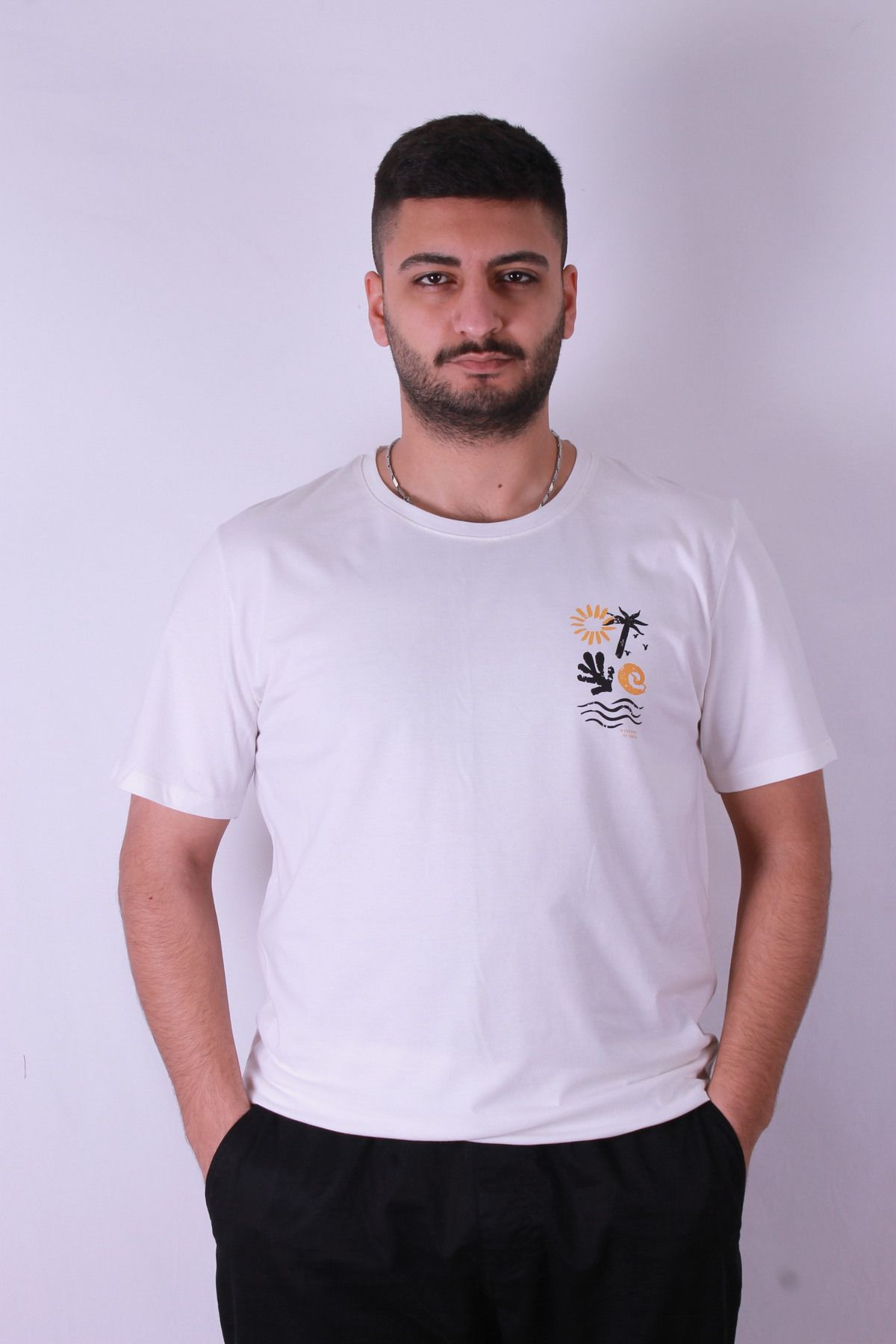 trender Yakamoz Baskılı Beyaz Erkek T-Shirt Tr-10