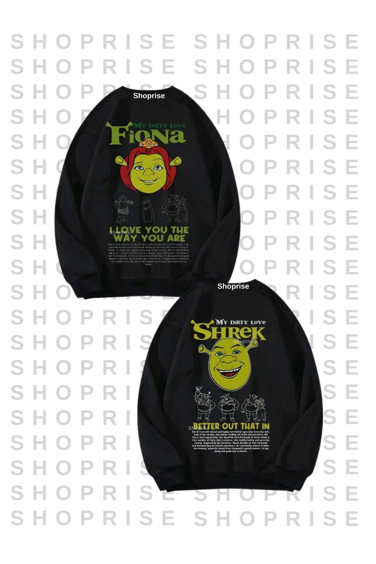 Shoprise Trend 14 Şubat Sevgililer Günü Fiona&Shrek Baskılı Couple Çift Sevgili Sweatshirt