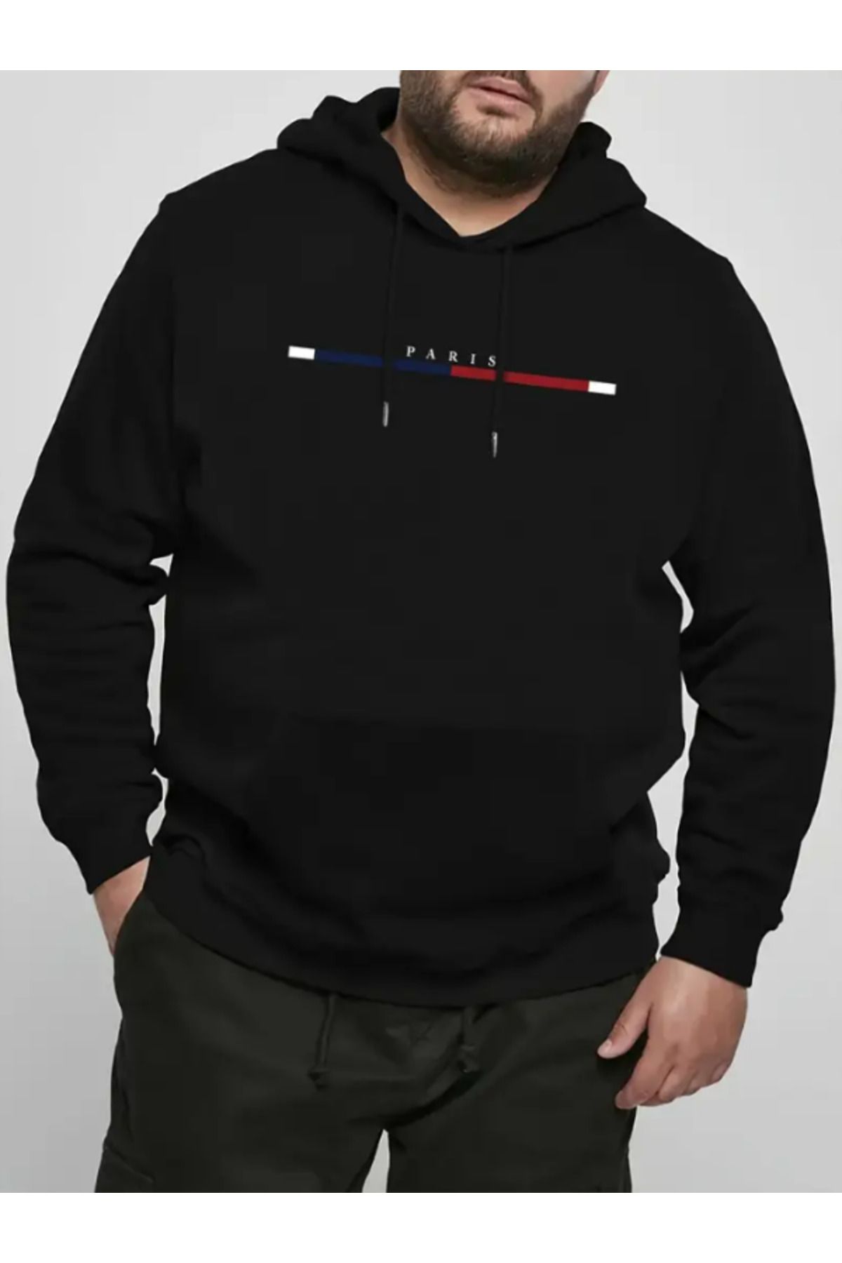 Elvino Büyük Beden Siyah Oversize Unisex Baskılı Kapüşonlu Sweatshirt