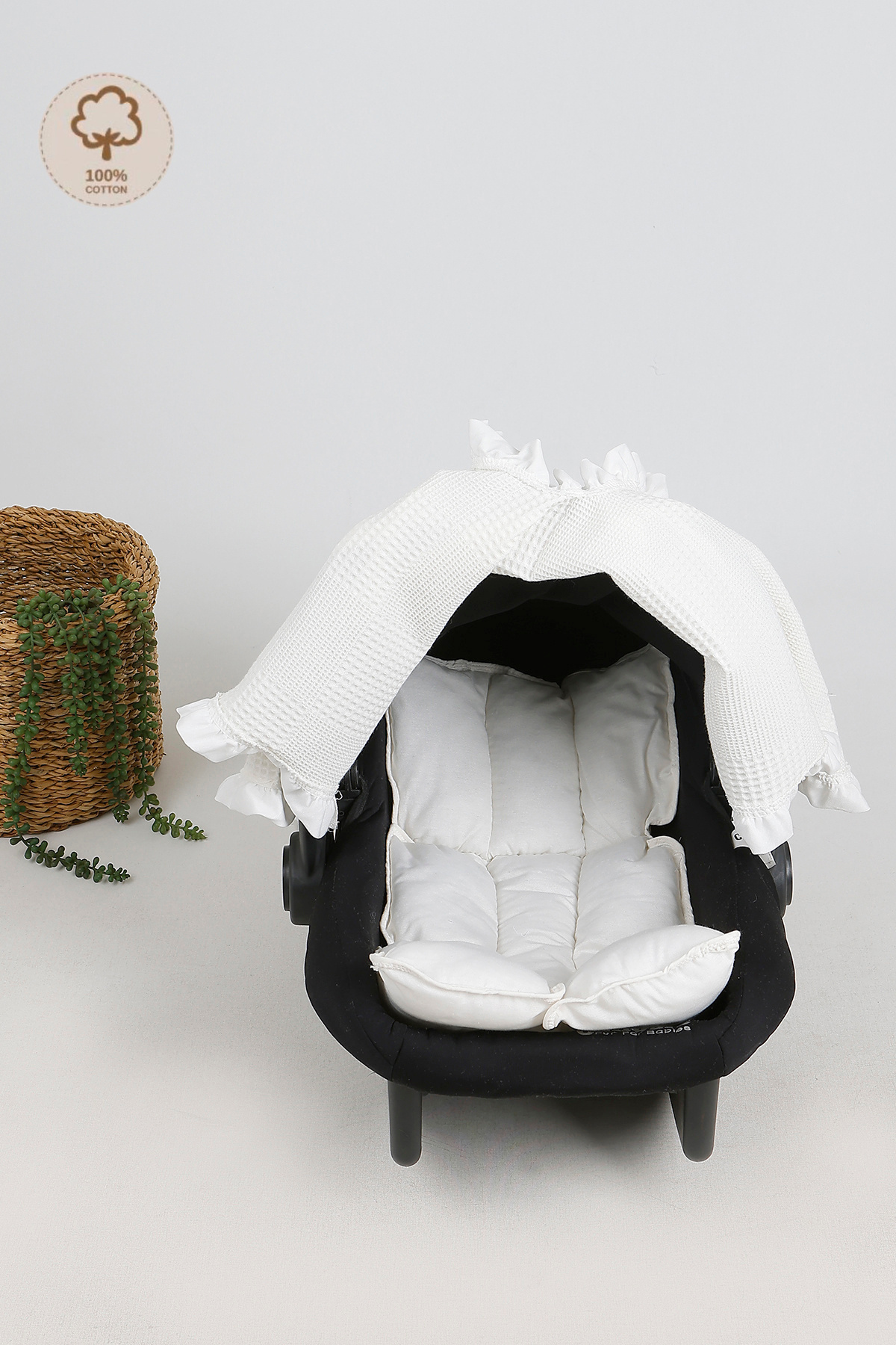 JUNİPERUS Fırfırlı 2'li Pike Bebek Puset Örtüsü ve Puset Minderi Ortopedik Bel Destekli fotoğrafı 4 (önizleme)