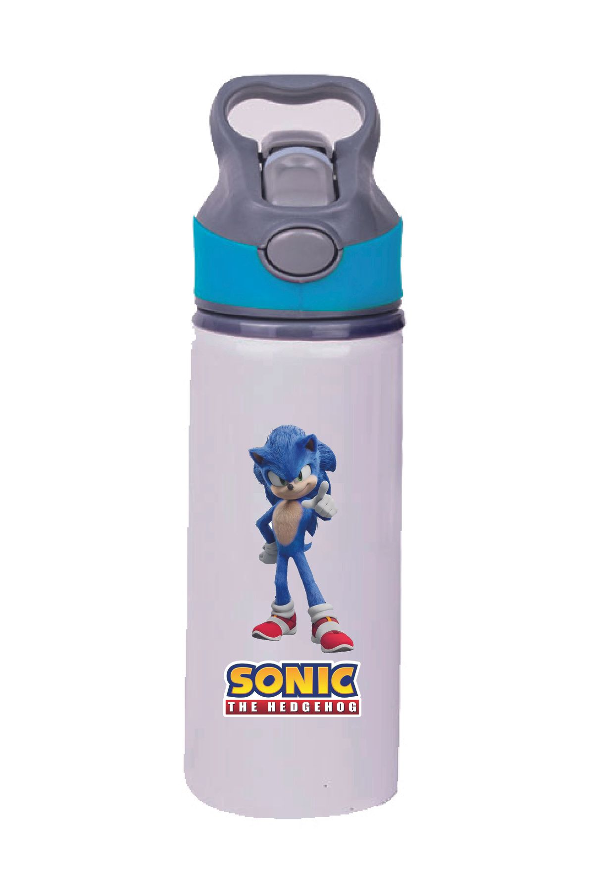 DKDZ SHOP SONIC Baskılı Pipetli Mavi Suluk - Matara - 650ml -003