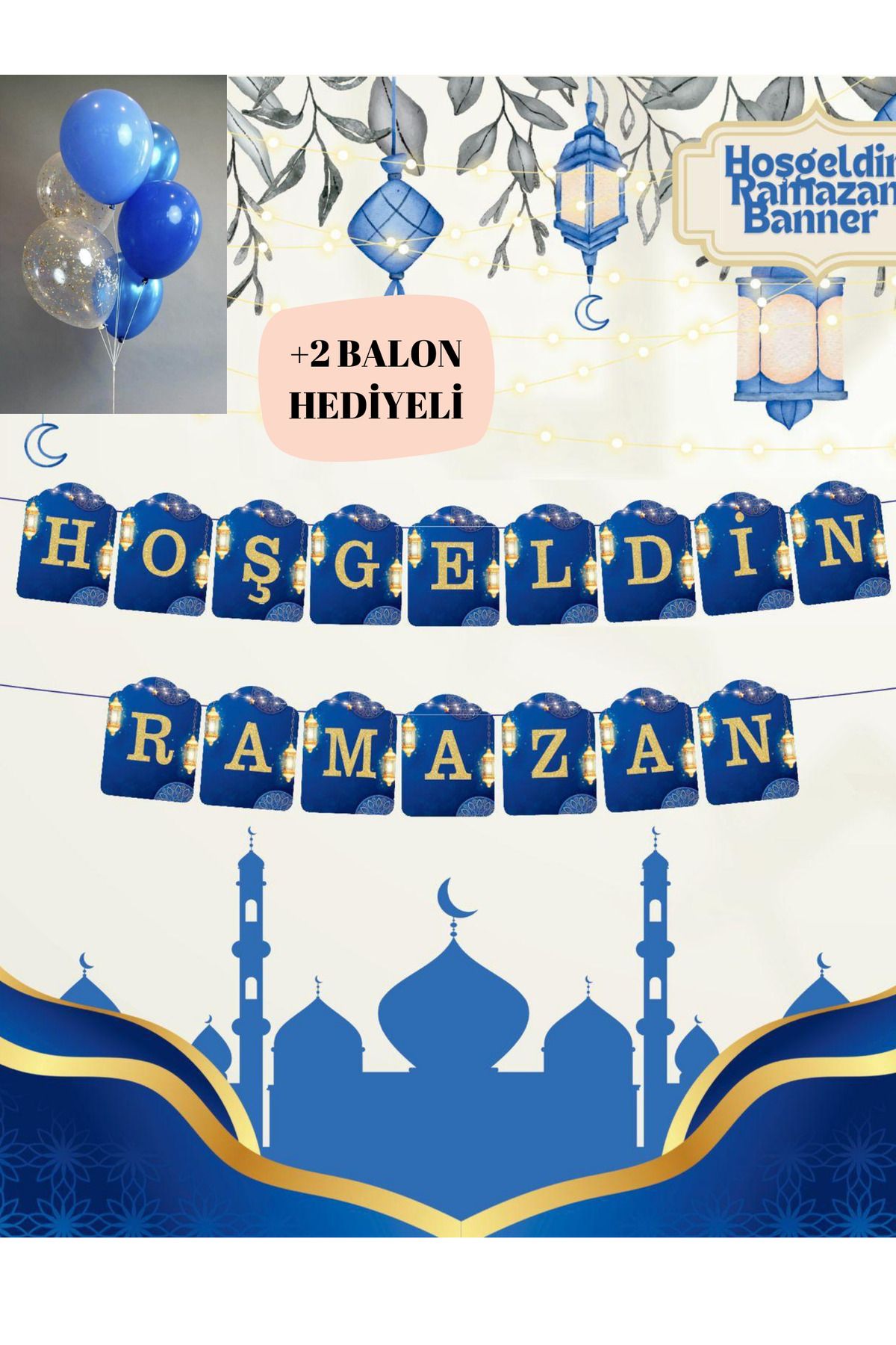 PERİ Hoşgeldin Ramazan Yazısı Ramazan Bayramı Tavan Süsü Banner Balon Hediyeli