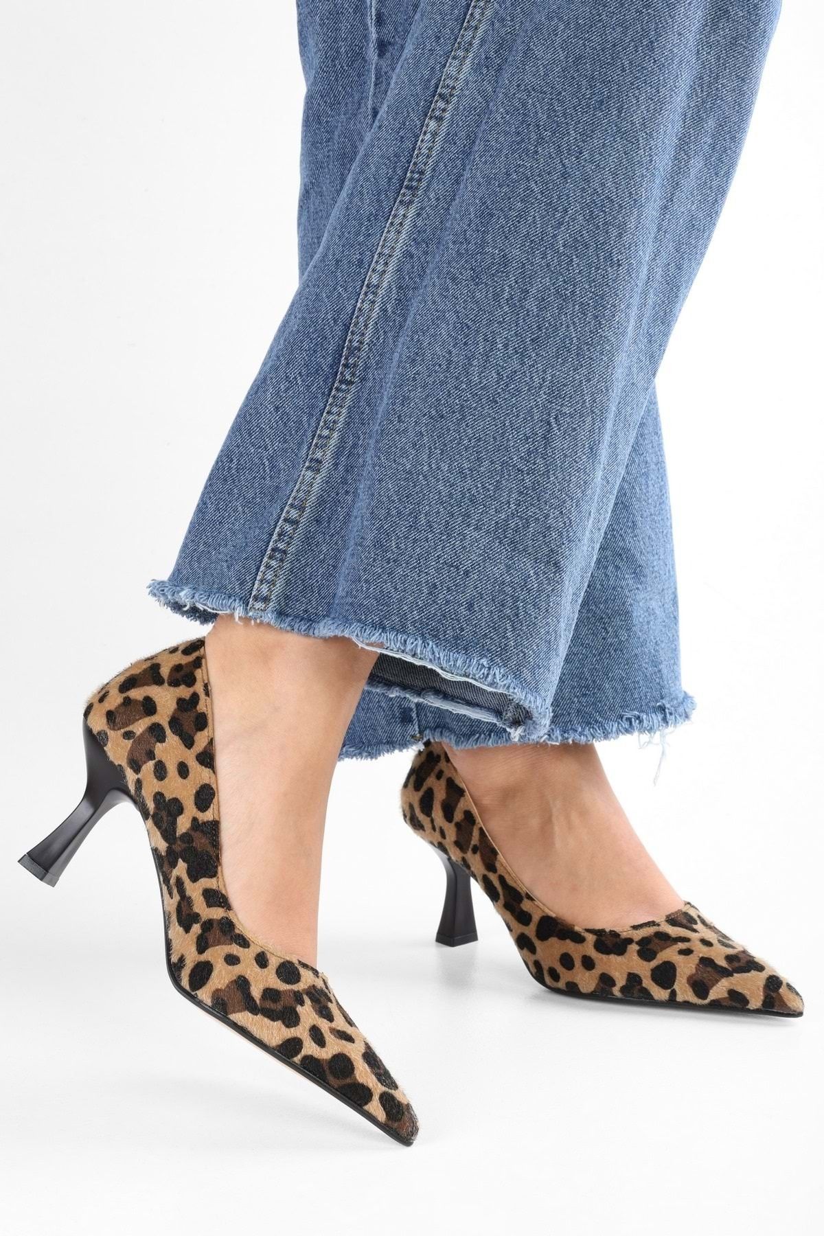 Shoeberry Kadın Gatsby Leopar Tüylü Stiletto