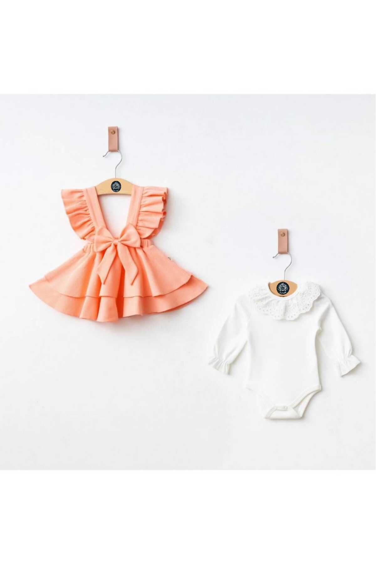 Little Baby Fiyonklu %100 Pamuklu Şık Jile Etek Elbise Dantelli Çıtçıtlı Body fotoğrafı 2 (önizleme)