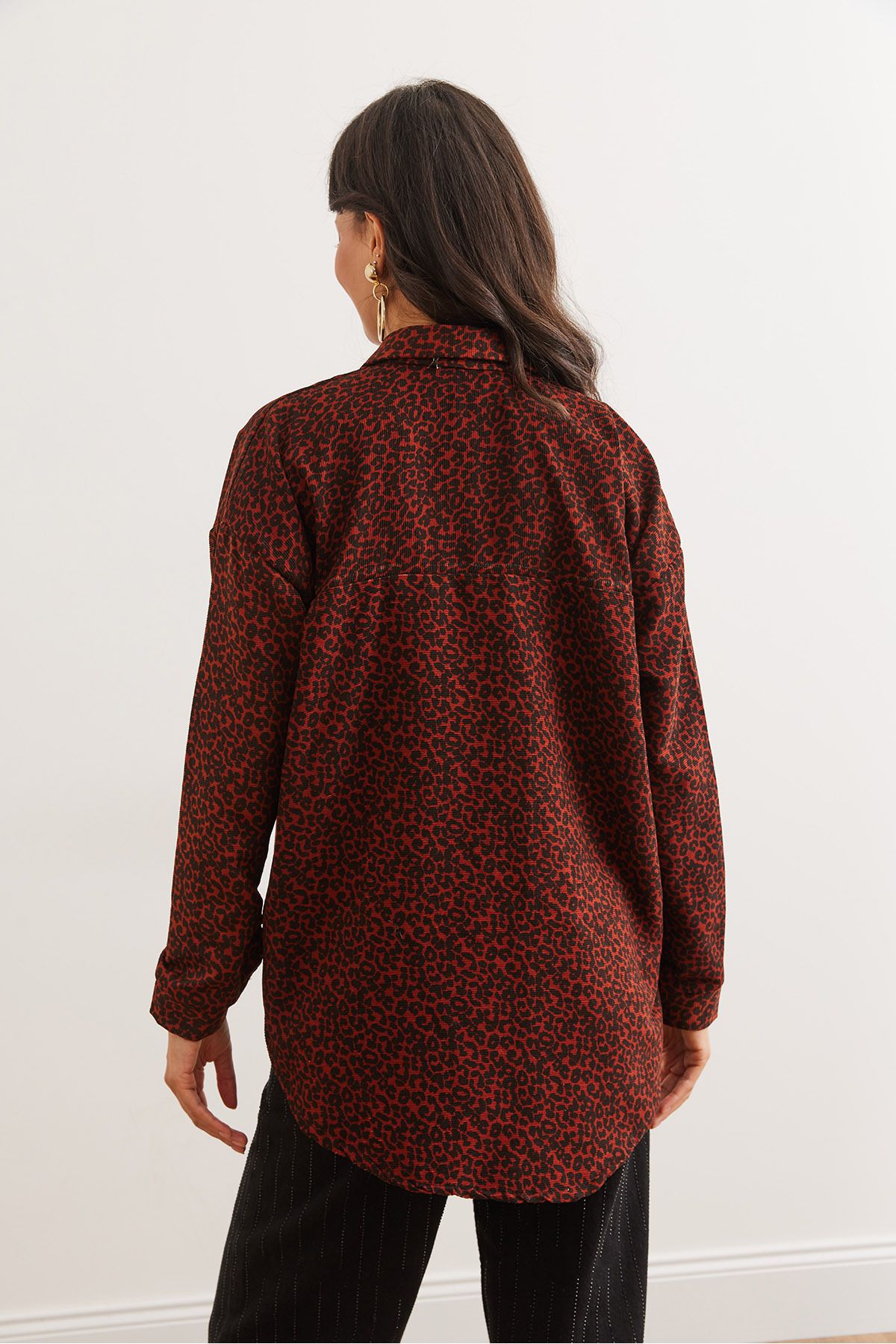 Olalook-Cămașă de damă Tile Leopard, cu model confortabil, din catifea GML- 19001261 5