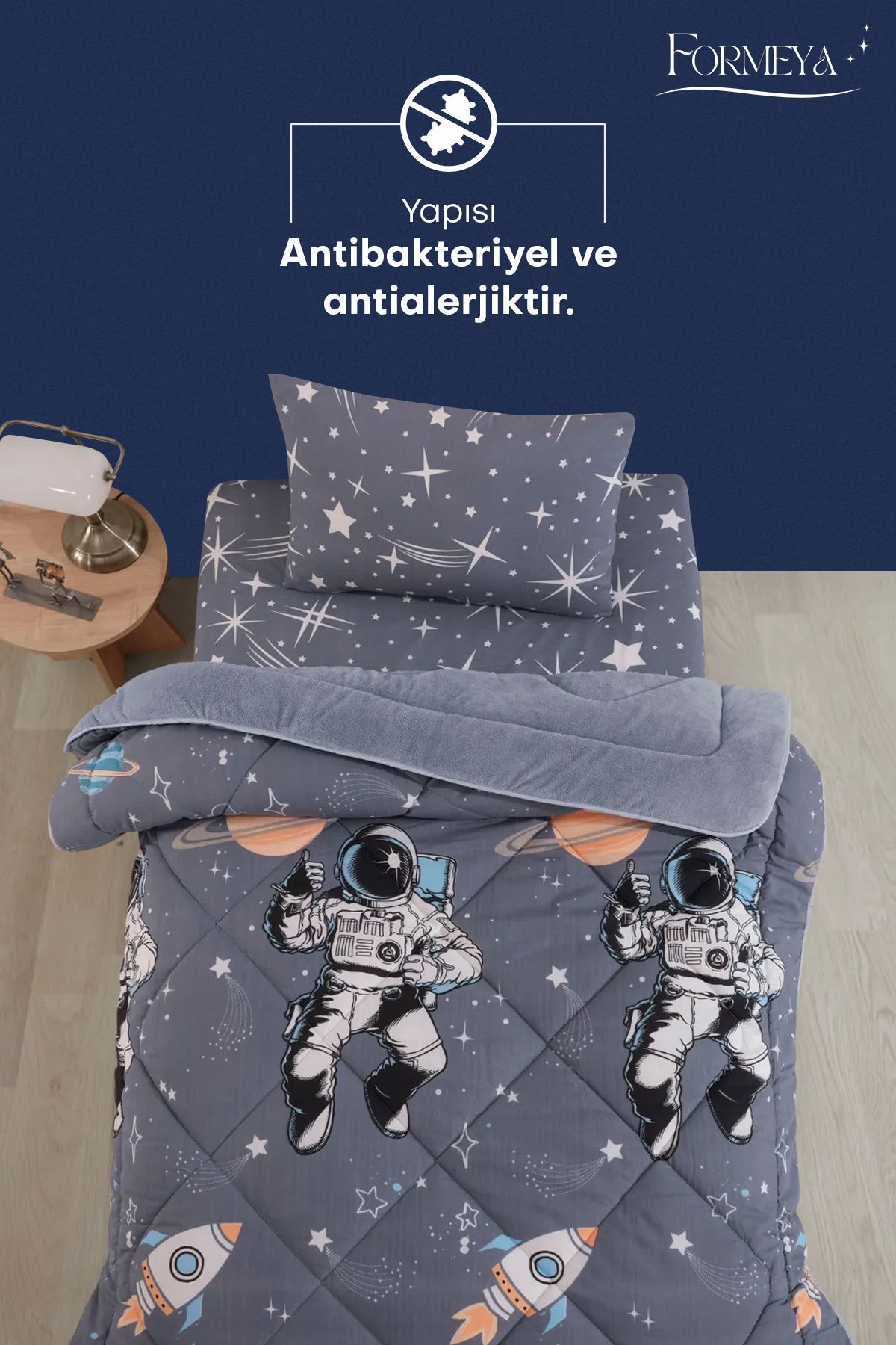 Formeya-Astronaut Pattern Single Wellsoft Duvet and Pillow Set - Double Sided (Without Sheets) 5