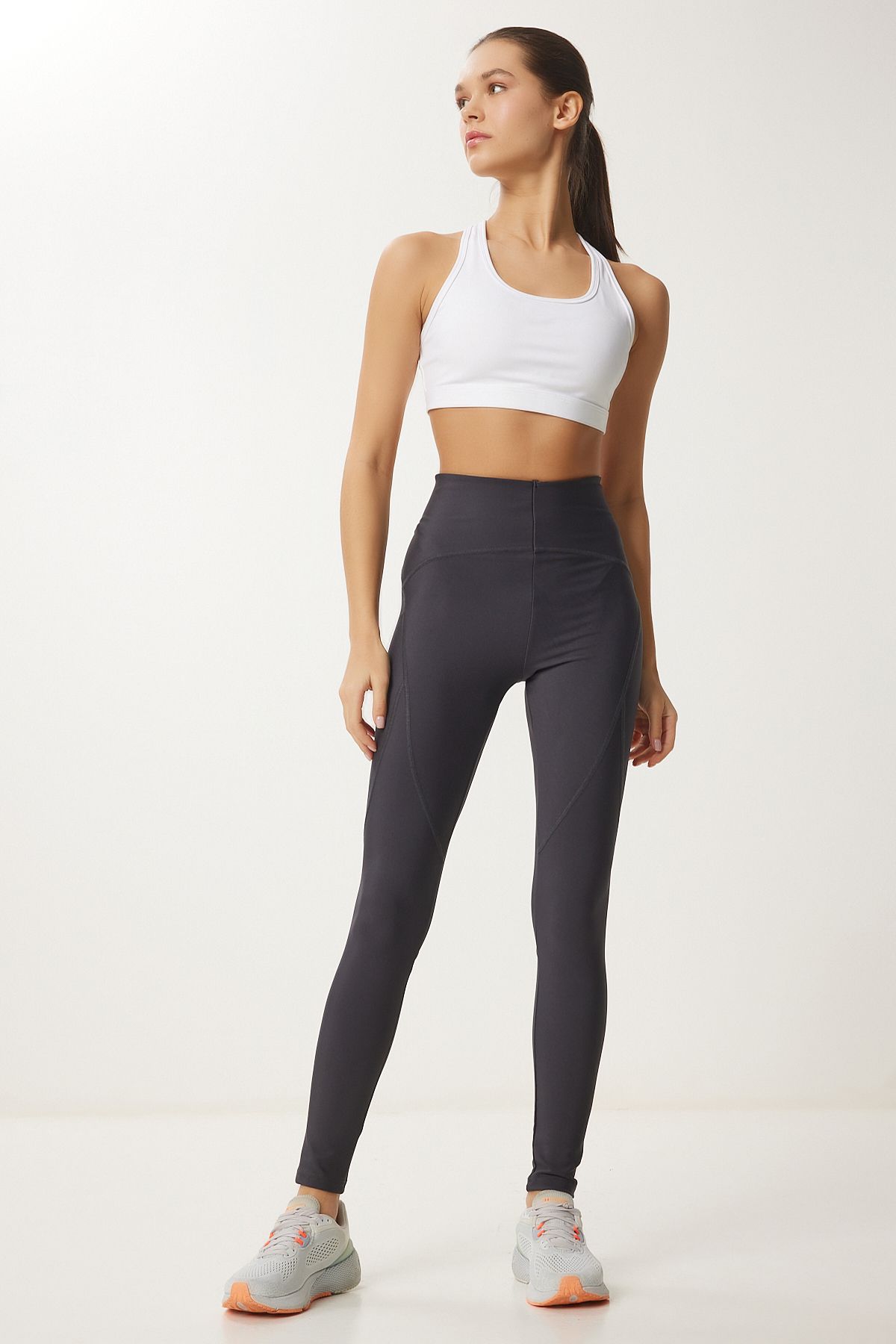 Happiness İstanbul Damskie Legginsy Sportowe Dzianinowe W Kolorze Antracytowym Vx00006 Kobieta - 36