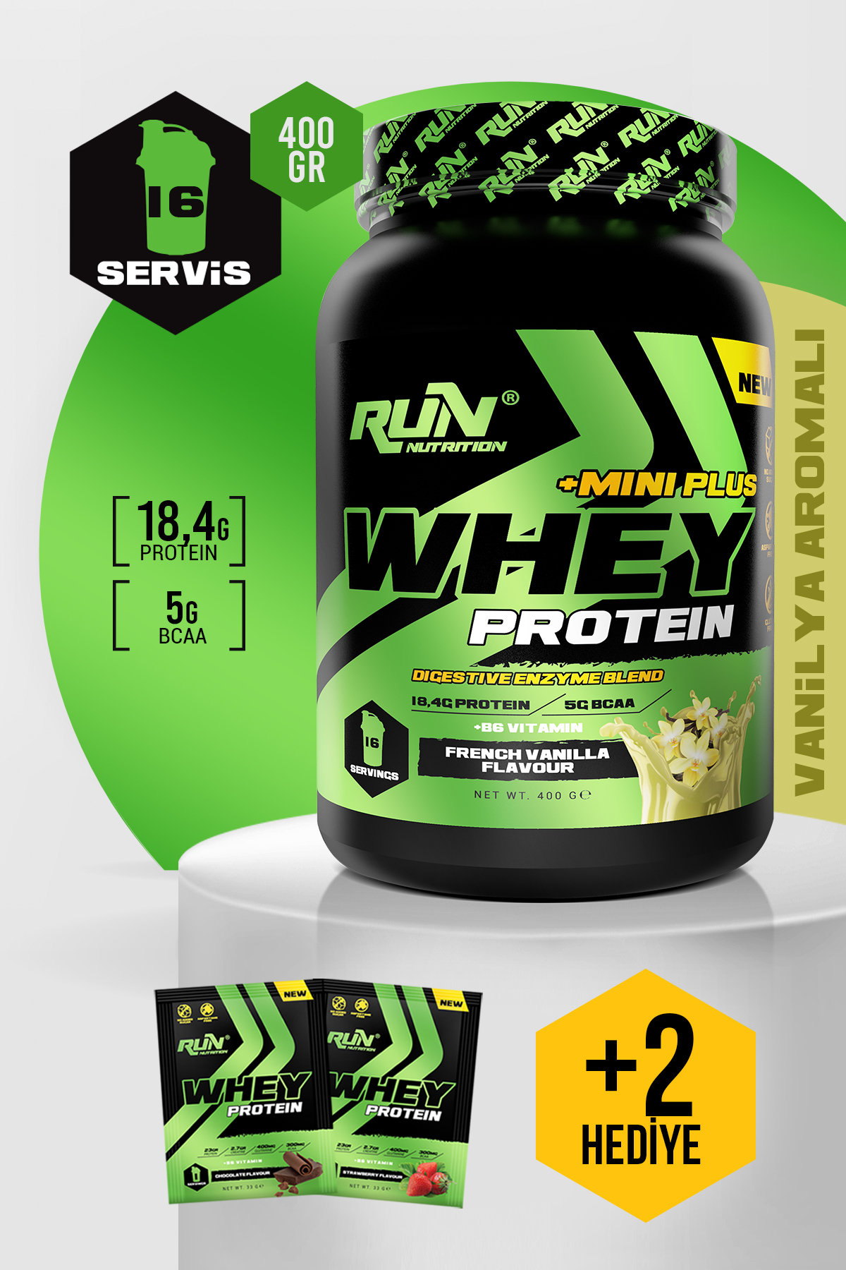 Run Nutrition Whey Protein Mini Plus French Vanilya Aromalı - 400g - 16 Servis - Hediyeli