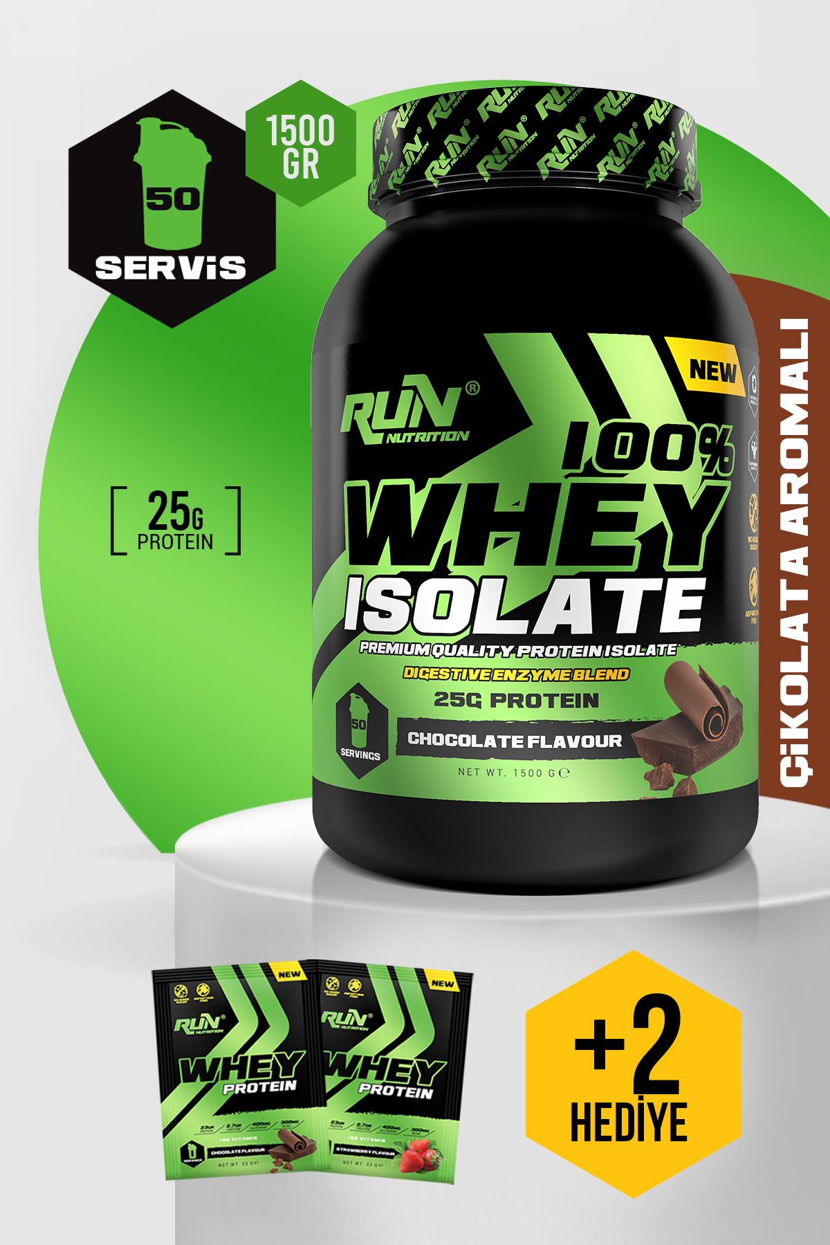 Run Nutrition Isolate Whey Protein Çikolata Aromalı - 1500g -50 Servis - Hediyeli