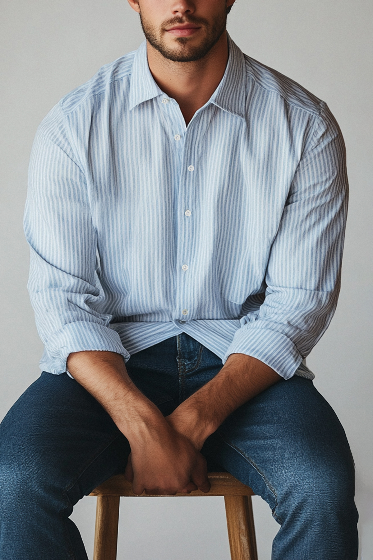 Trendyolmilla  Mavi Oversize Çizgili Gofre Esnek Rahat Kumaş Örme Gömlek TMNSS25GO00024 - Görsel 2