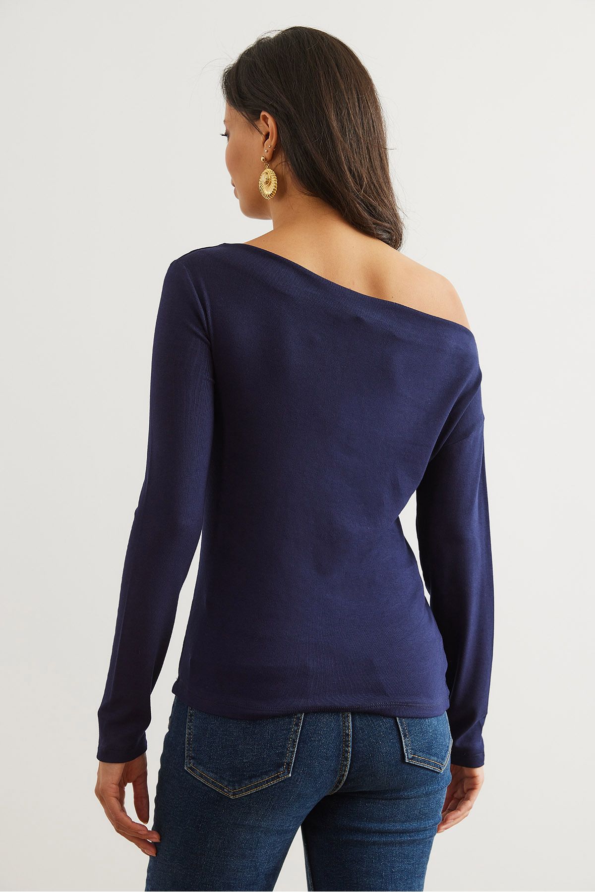 Olalook-Εύκαμπτη μπλούζα Premium Soft Touch Navy Blue - Boat Neck BLZ- 19002448 2