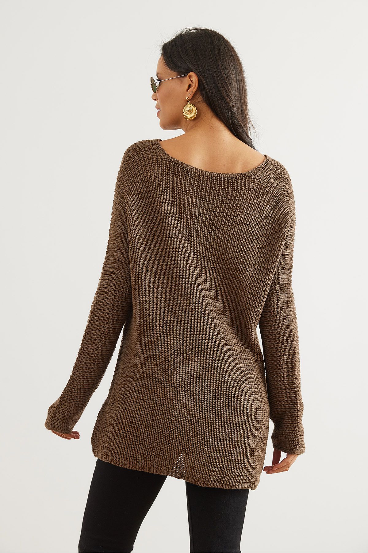 Olalook-Women's Mink Veil Braided V-Neck Thessaloniki Sweater Kzk- 19000867 6