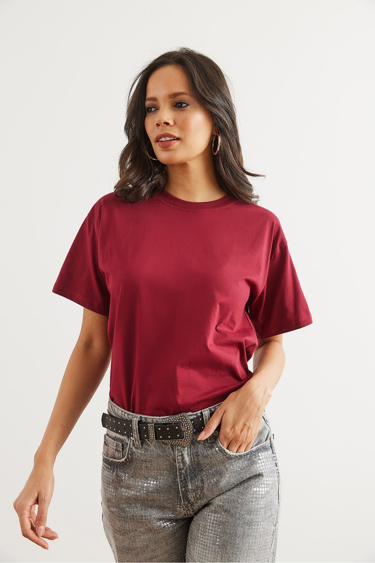 Olalook-Women's Burgundy Navy 2-Piece Cotton Regular Fit T-Shirt Tsh- 19000830 5