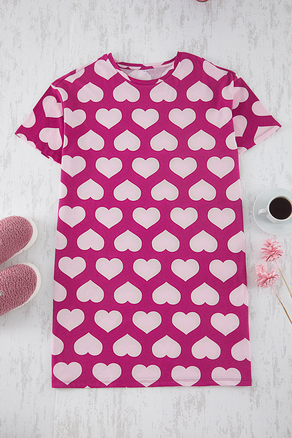 Trendyol Curve-Rosafarbenes Mini-Nachthemd mit Herzmuster und Silhouette – TBBSS25CH00001 6