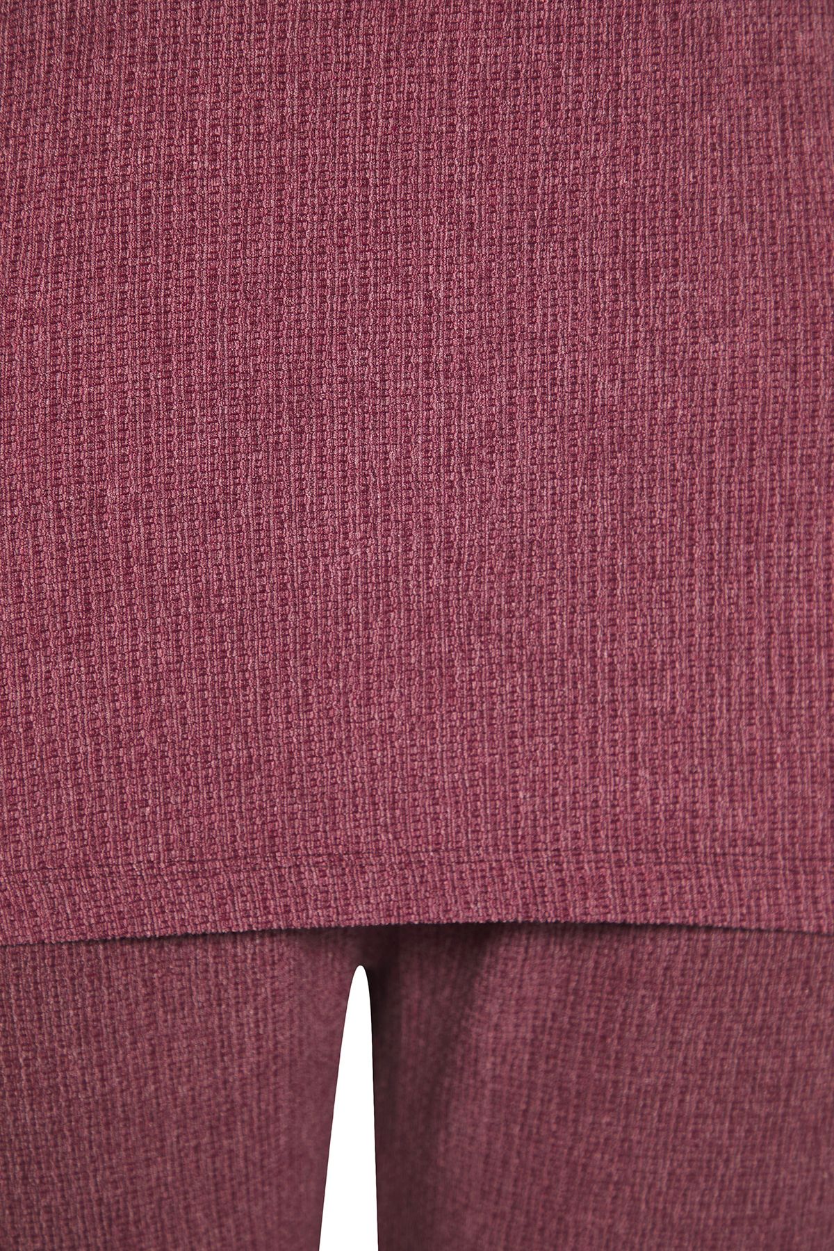 Trendyol Curve-Plum Asymmetrical Collar Fitted Wrapped Textured Fabric Knitted Plus Size Bottom-Top Suit Tbbss25Cp00006 8