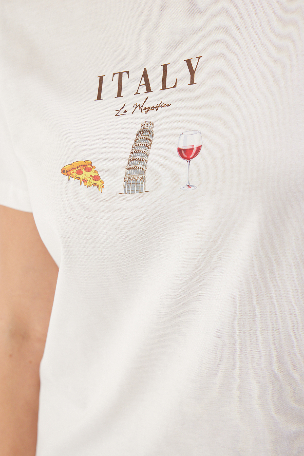 Trendyolmilla  Ekru %100 Pamuk Regular/Normal Kalıp Slogan Baskılı Örme T-Shirt TWOSS25TS00047 - Görsel 4