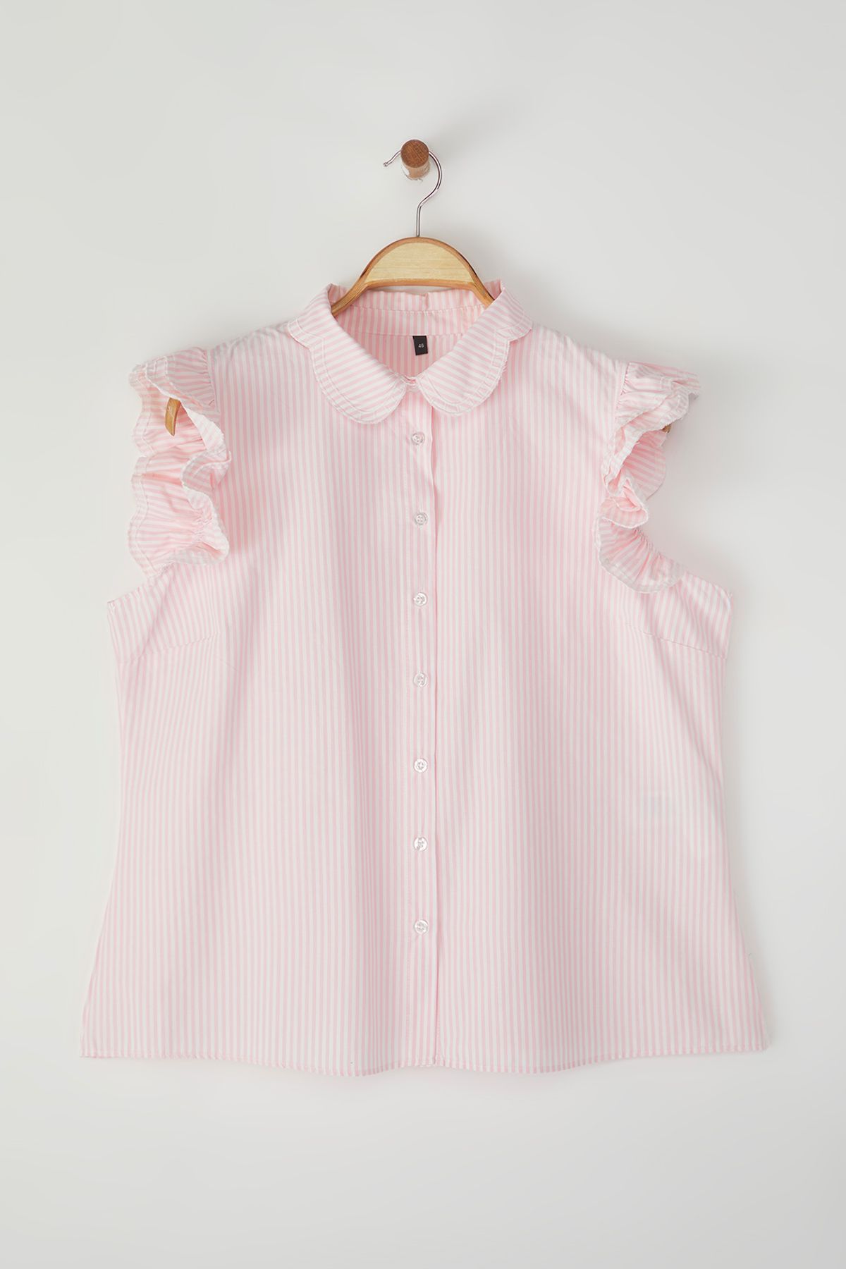 Trendyol Curve-White-Pink Stripe Shoulder and Collar Embroidery Detail Woven Shirt Tbbss24Ax00009 6