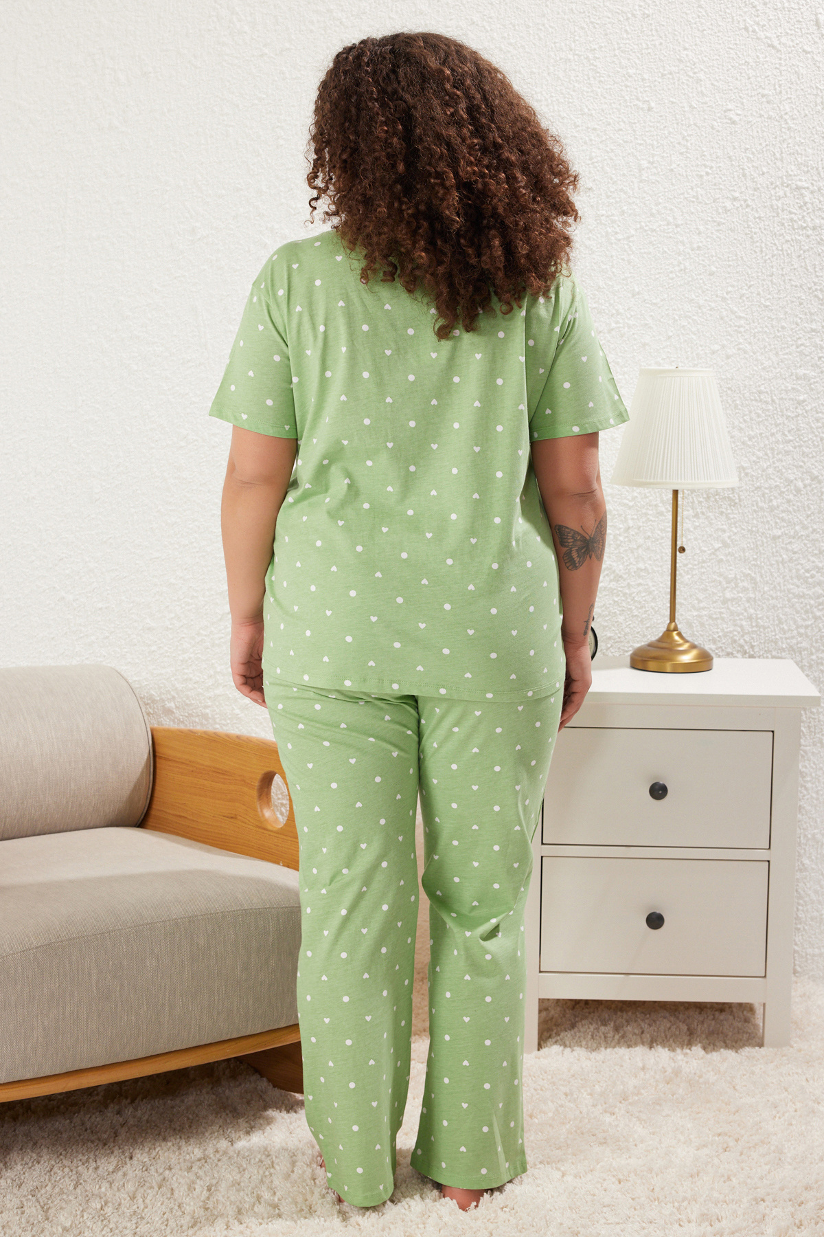 Trendyol Curve-Heart Pattern Mint Knitted Pajamas Set - Tbbss25Ai00023 5