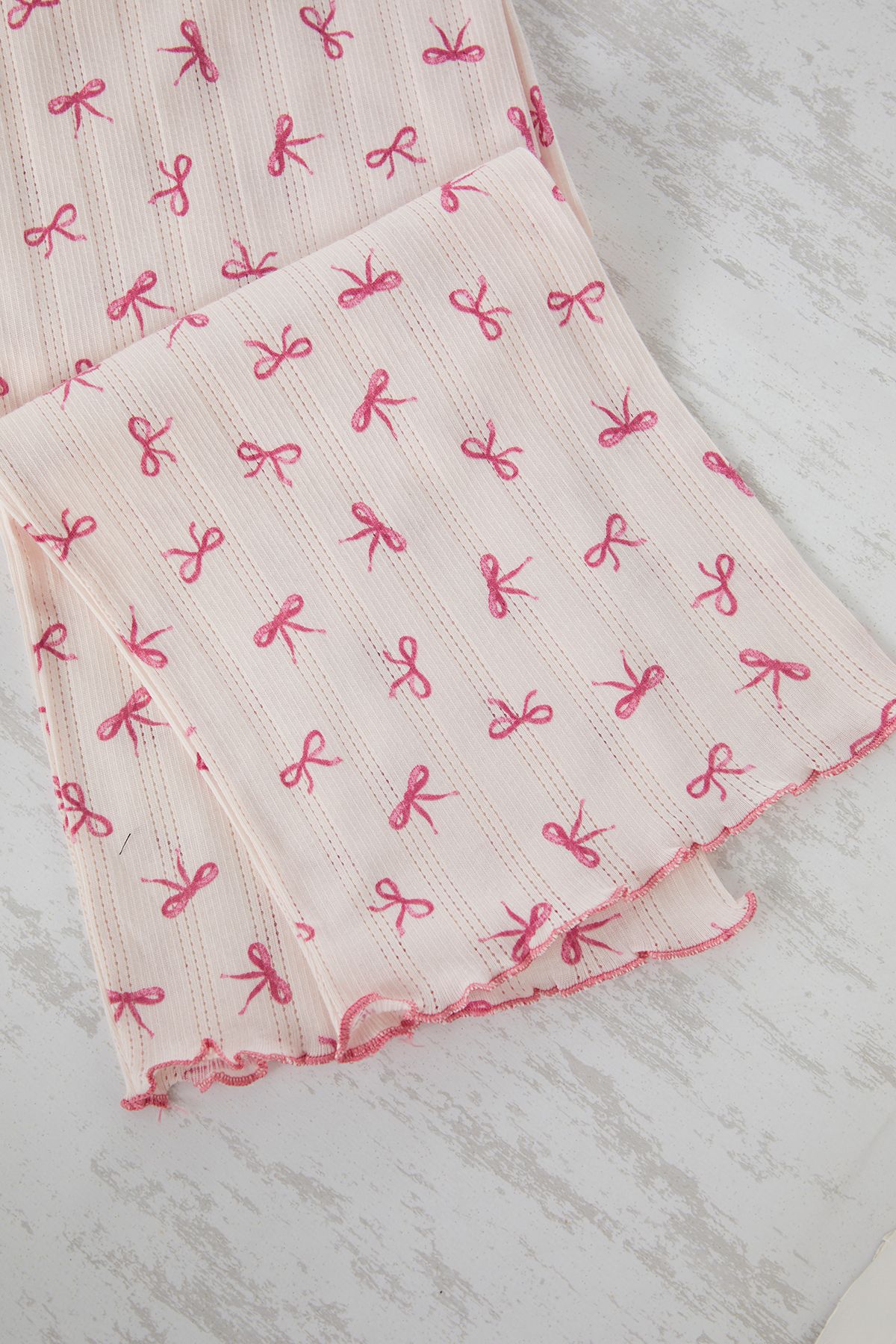 Trendyol Curve-Pink Ribbon/Bow Pattern Pointel Openwork/Hole Knitted Pajamas Set 7