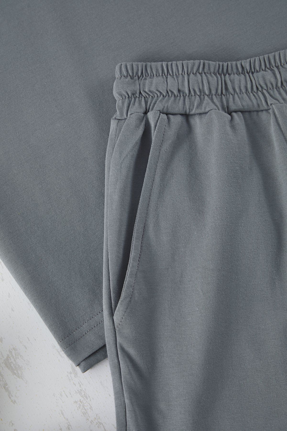 Trendyol Collection-Dark Grey Printed Regular Fit Shorts Pajama Set - Tmnss25Pt00032 3