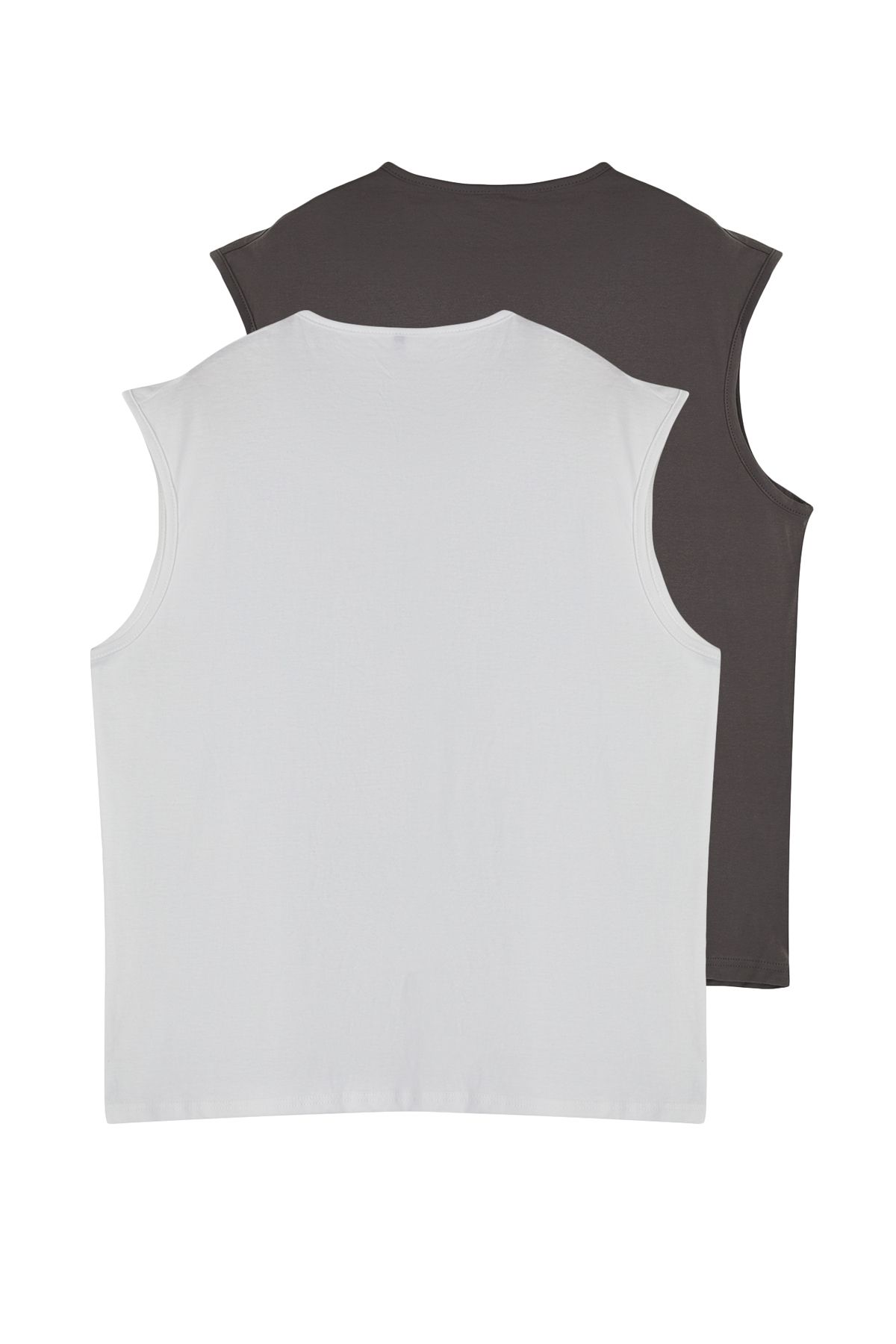 Trendyol Collection-2er-Pack ärmellose T-Shirts/T-Shirts aus weißer und anthrazitfarbener Baumwolle in Übergröße – TMNSS22AL0070 4