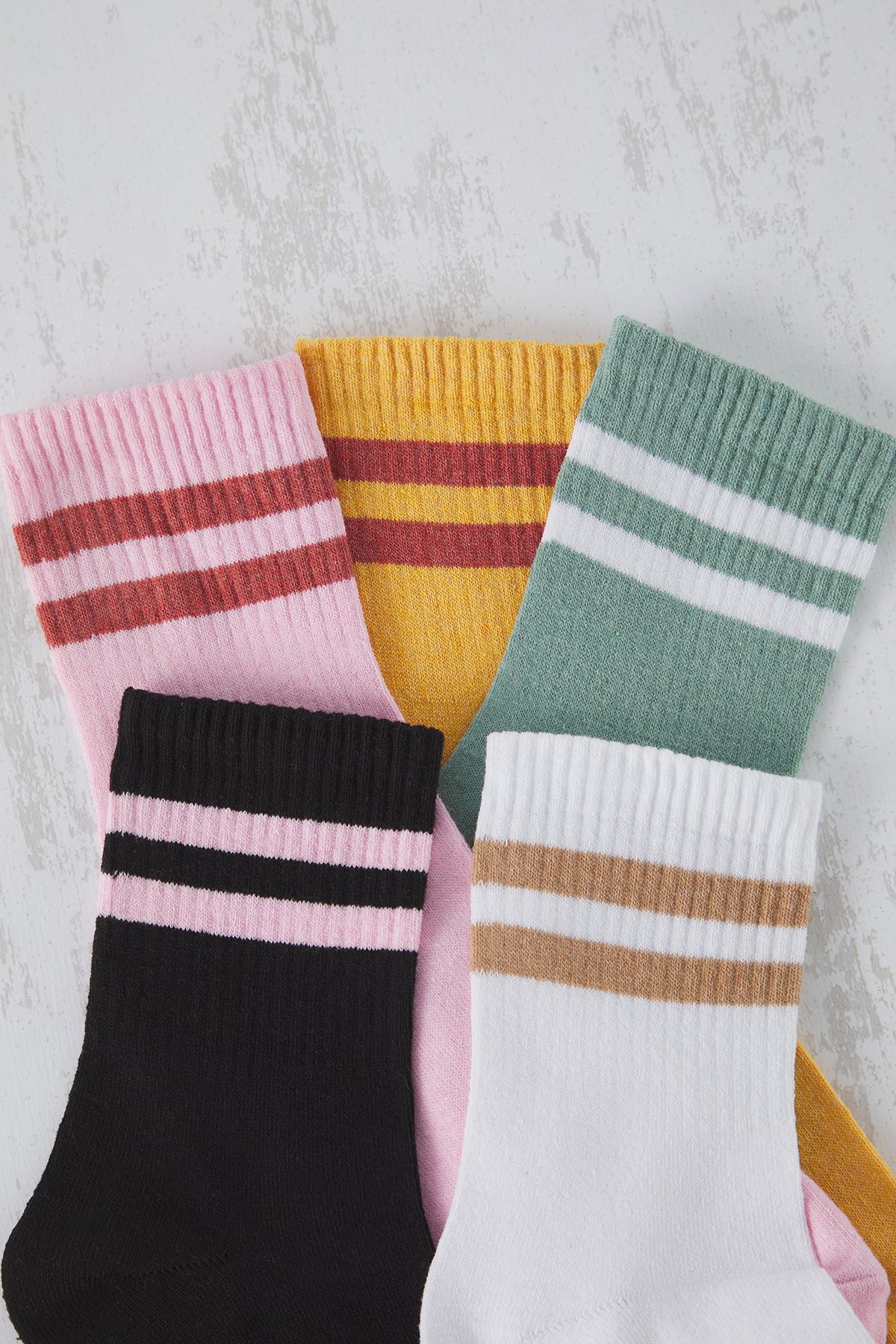 Edit by Trendyol-Multicolor Unisex 5-Piece Striped Cotton College-Tennis Socks Tedaw25Co00017 2