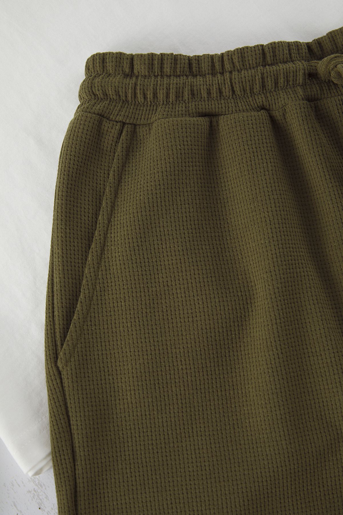 Trendyol Collection-Ecru Khaki Regular Fit Knitted Pajama Set with Textured Shorts Tmnss25Pt00021 3