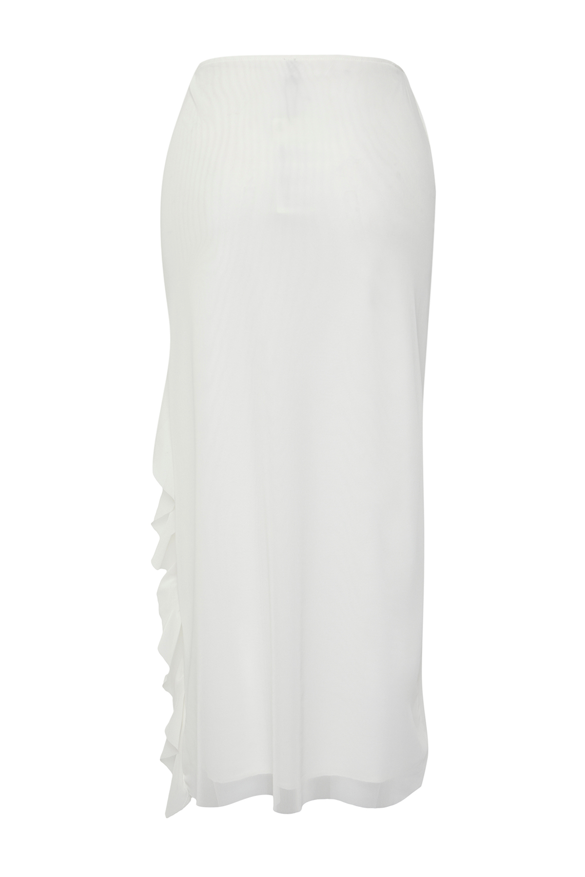 Trendyolmilla  Ekru Yırtmaç ve Fırfır Detaylı Astarlı Esnek Midi Örme Tül Etek TWOSS25ET00089 - Görsel 4