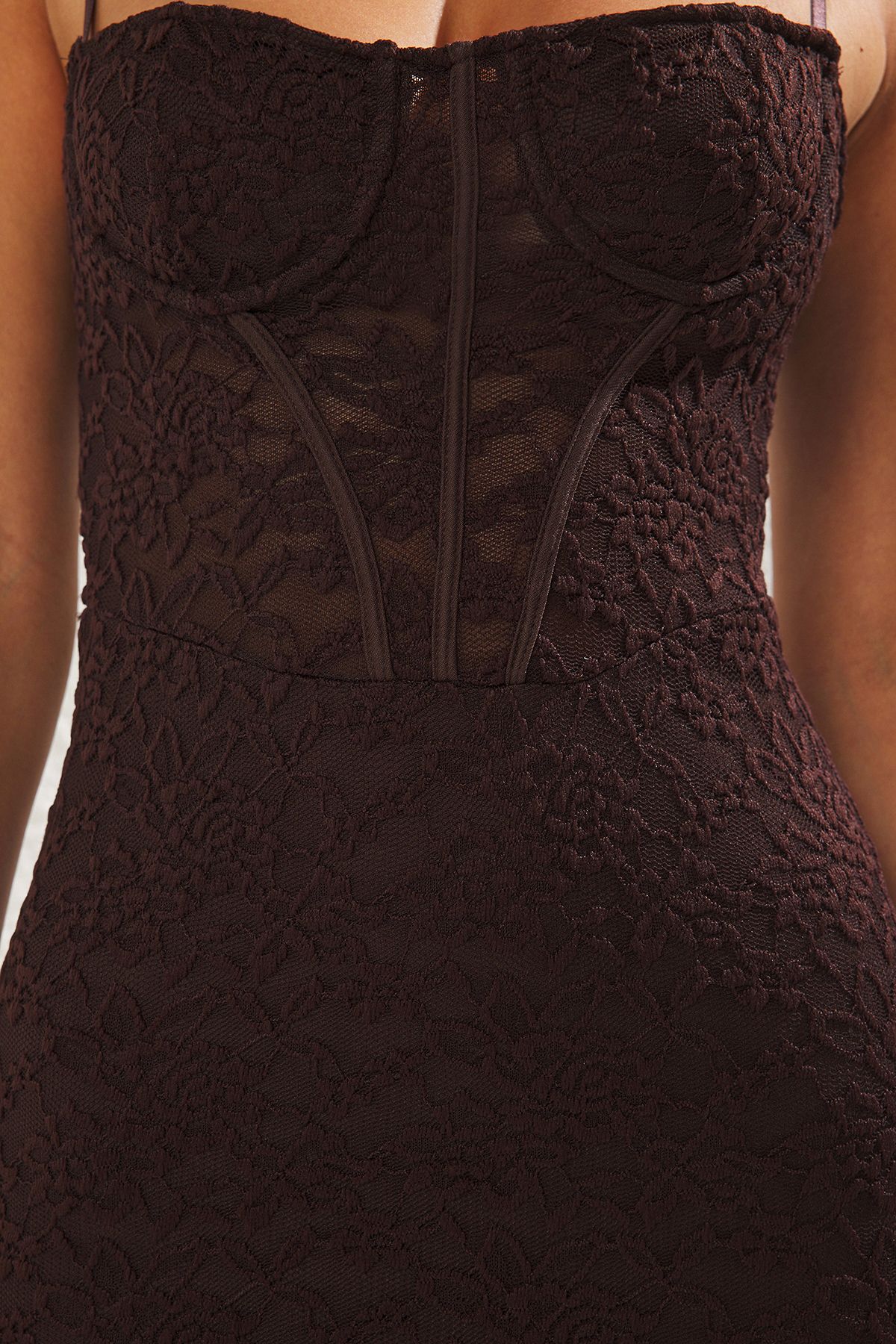 Trendyol Collection-Braun gefüttertes, gestricktes Midi-Abendkleid mit Spitze, Nachtabschlusskleid TPRAW25EL00120 5