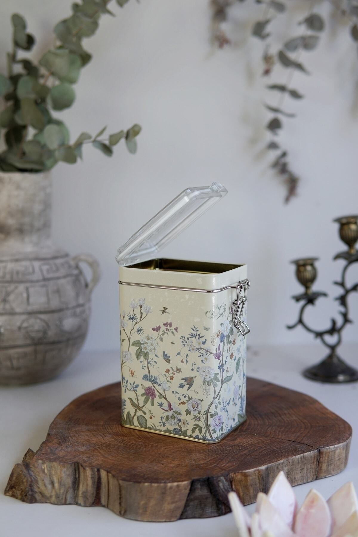 EVLE-Er043-2e Botanica Yellow Patterned Rectangular Metal Storage Container 8x10 Cm 1