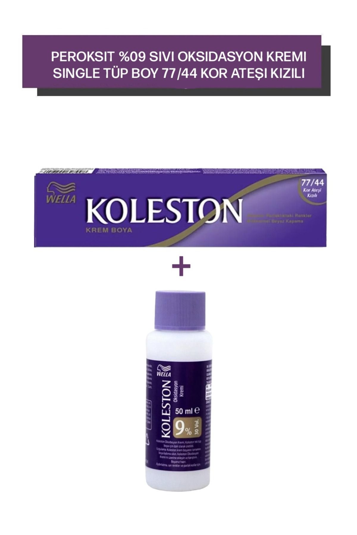 Wella Koleston Peroksit 09% Sıvı Oksidasyon Kremi+Koleston Single Tüp Boya 77/44 Kor Ateşi Kızılı