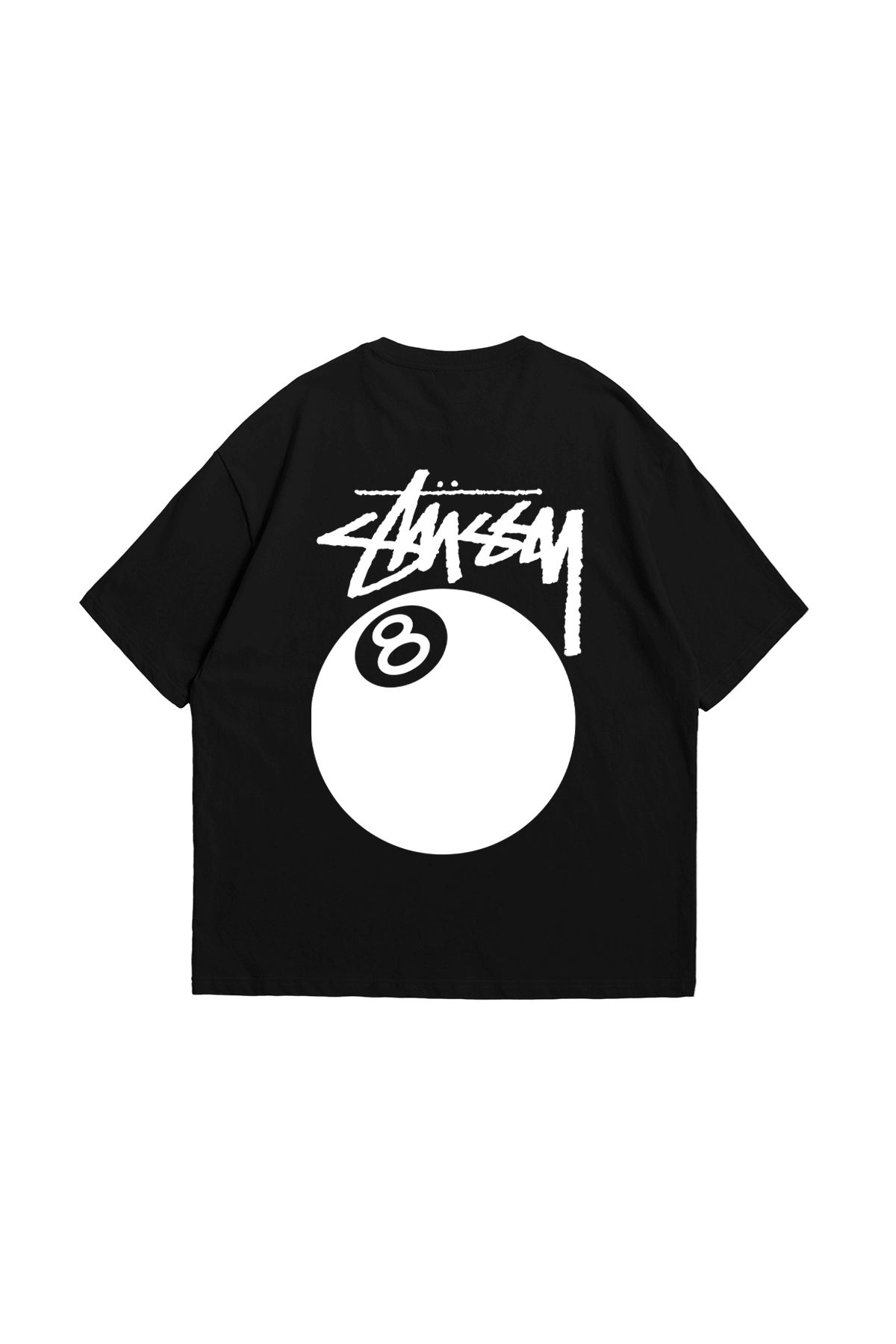 Sekizbiraltı Sts. Eight Ball Baskılı Oversize Unisex Siyah Tshirt