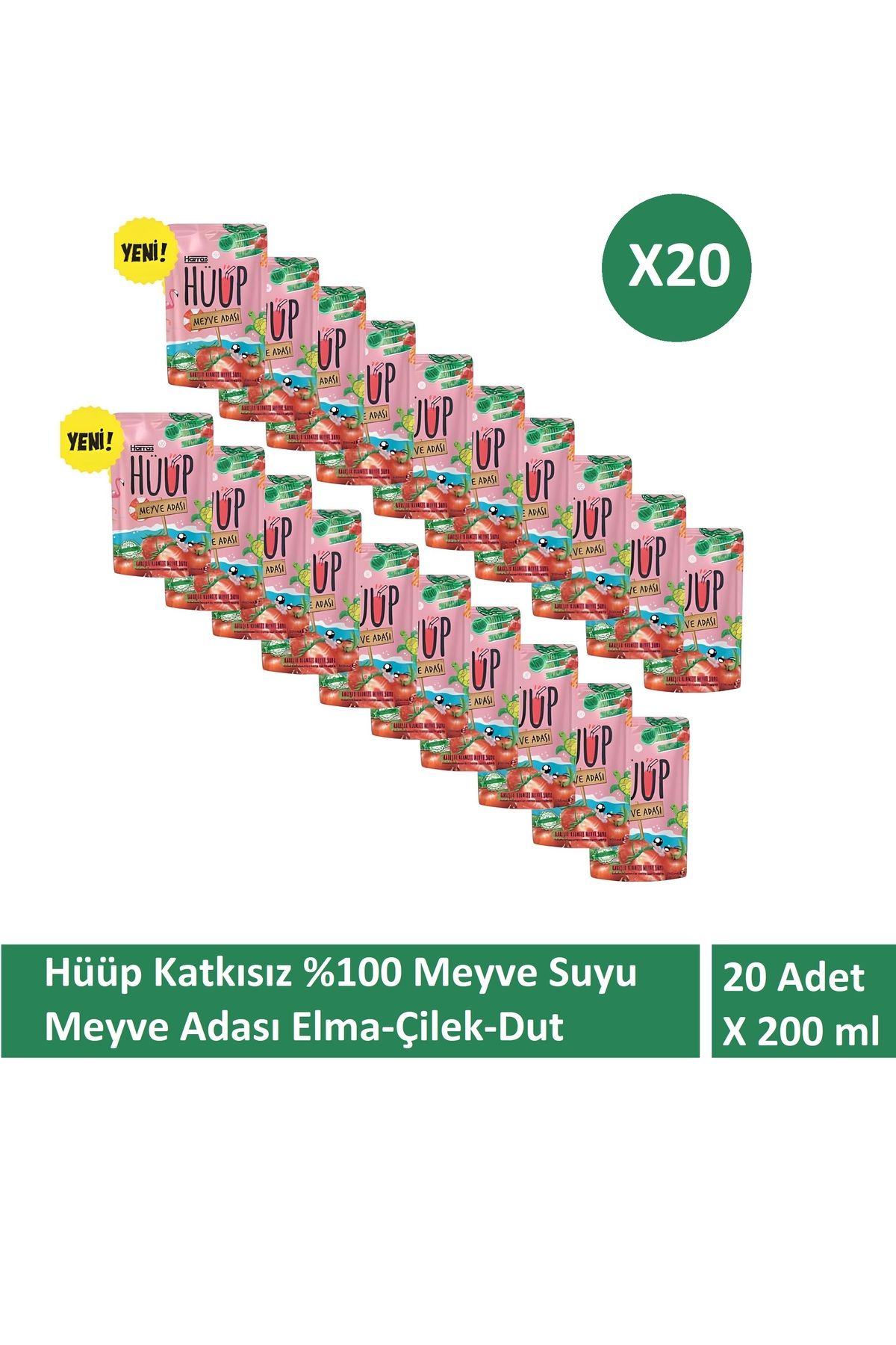 Harras Hüüp Katkısız Karışık Kırmızı Meyve suyu Elma Çilek Siyah Dut Limon X 20 Adet