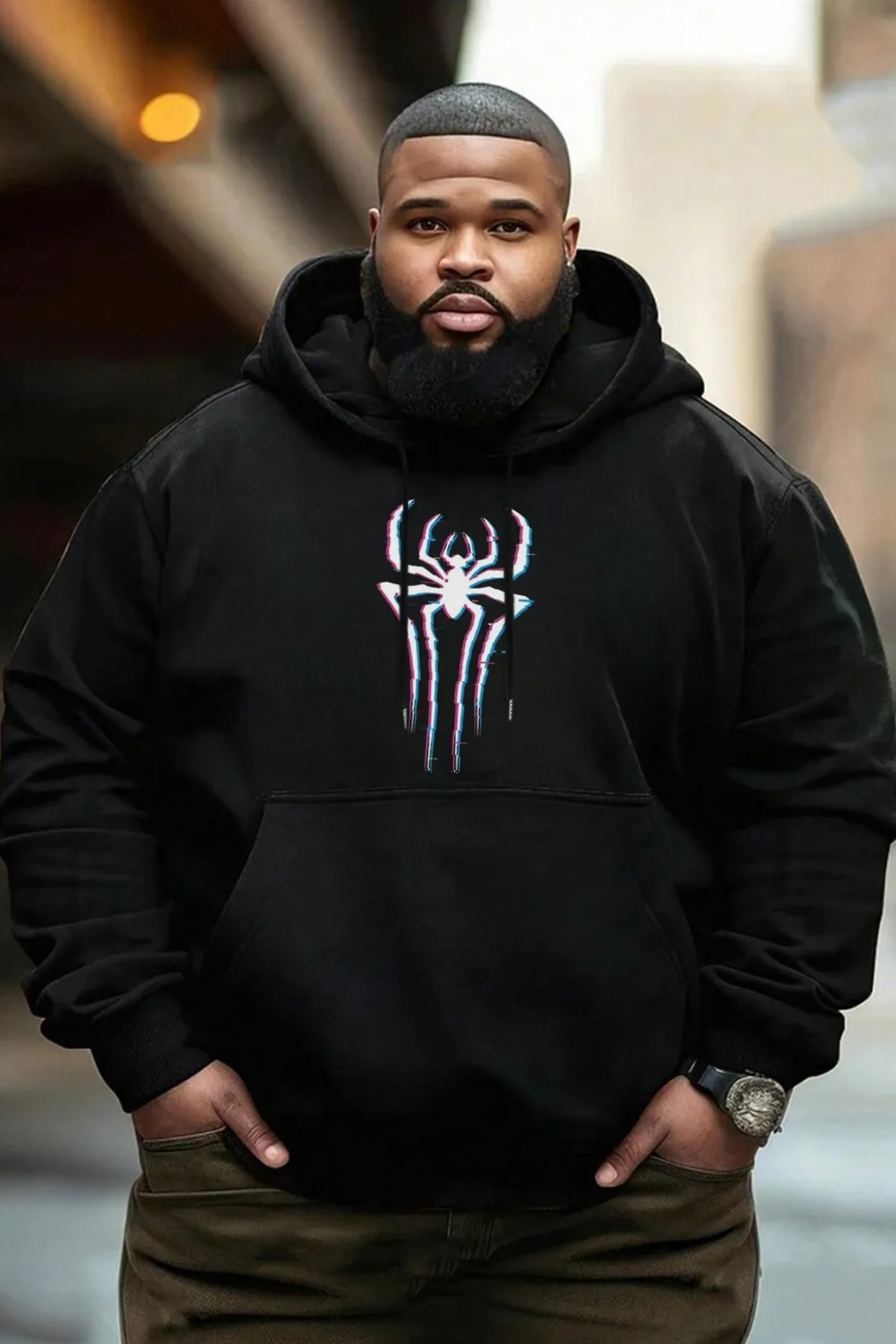 Wish BF neon spider örümcek logosu ön baskılı siyah oversize kapşonlu sweatshirt hoodie