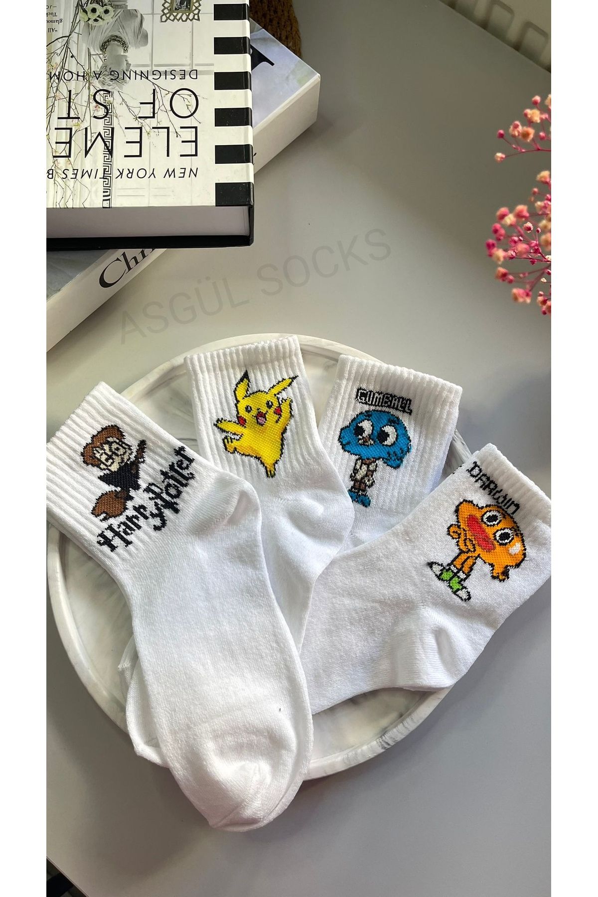 ASGÜL SOCKS Unisex Desenli kolej çorap seti 4 çift