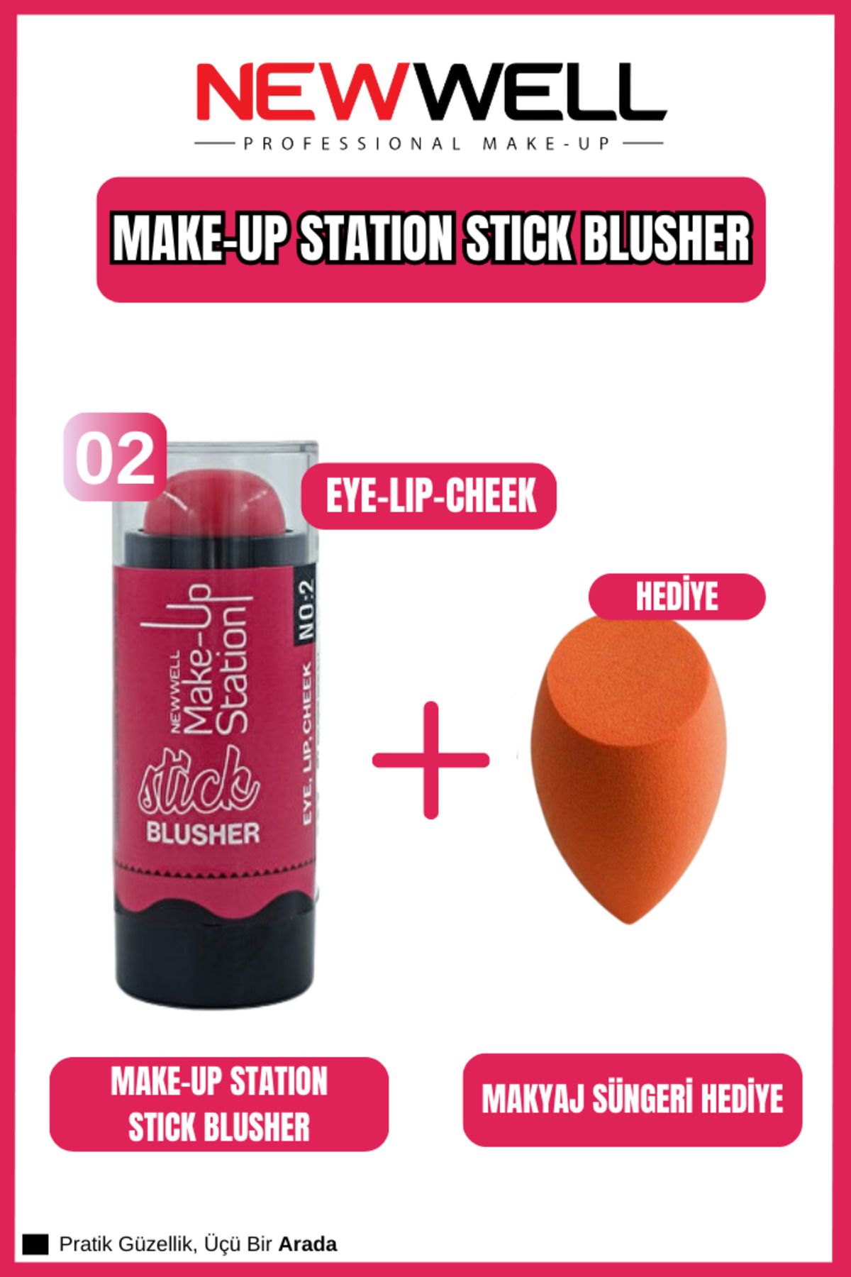 New Well Eye & Lip & Cheek Stick Allık No:2