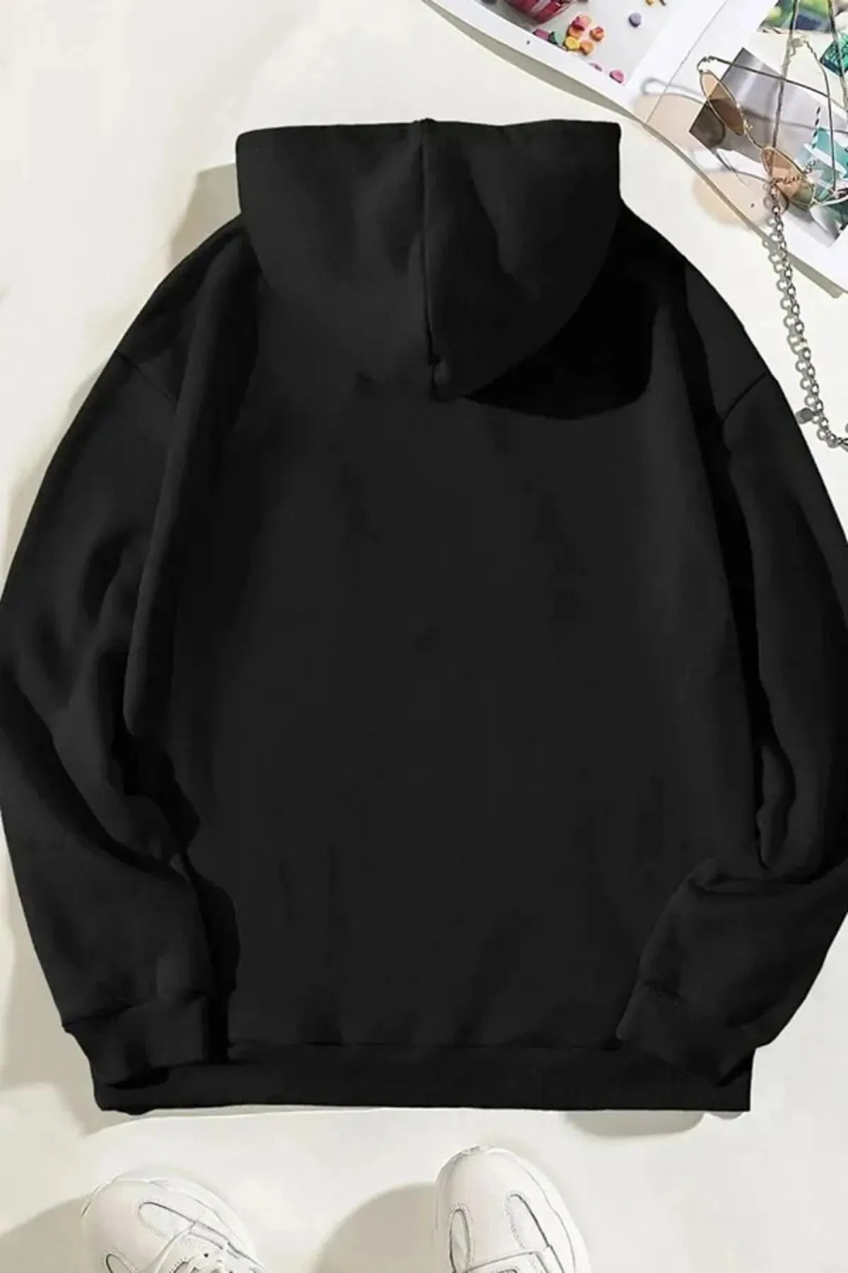 Wish BF çilek ön baskılı oversize kapşonlu sweatshirt görsel 2