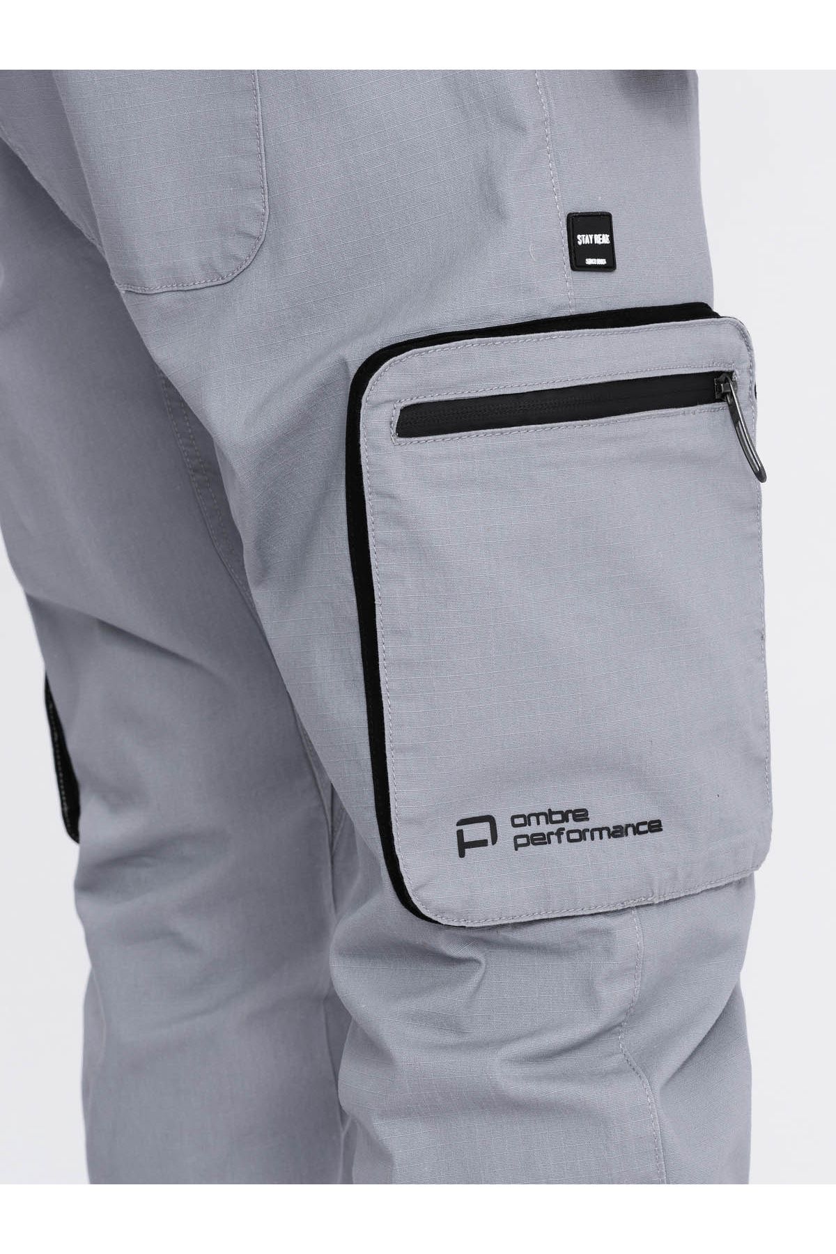 OMBRE-Men's JOGGER pants with stand-off and zippered cargo pockets - light grey V8 OM-PAJO-0135 S 2