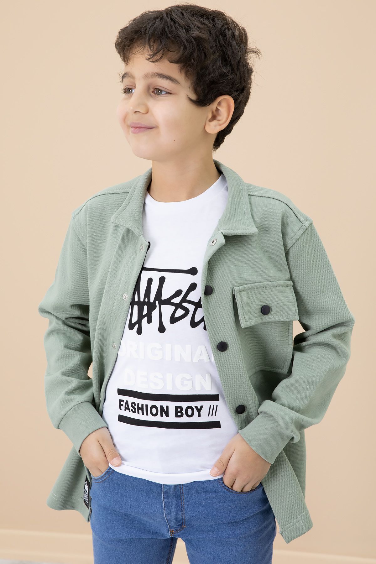 Cansın Mini-Green Text Printed t Shirt Shirt Boy Suit 20004 4