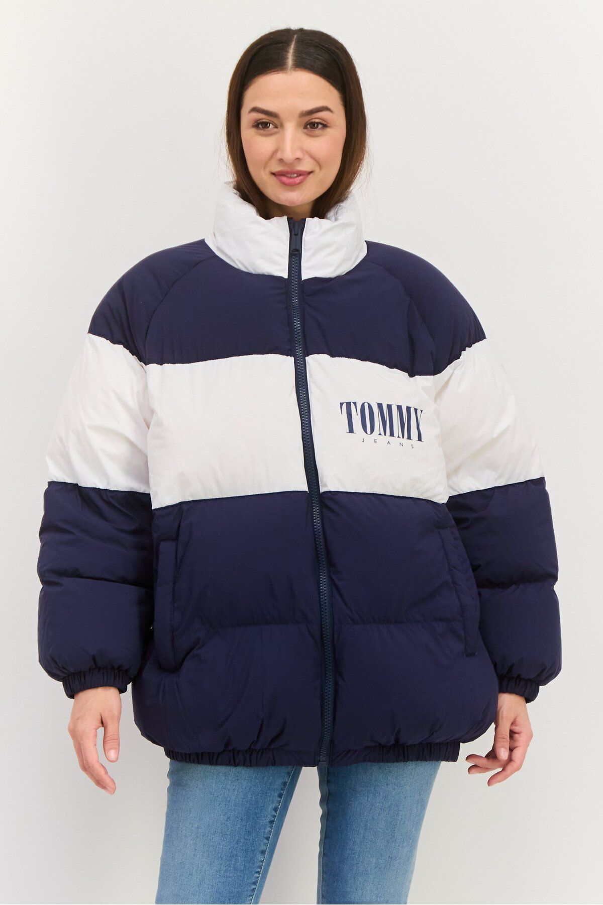 Tommy Jeans-Women Brand Logo Padded Puffer Jacket, Navy 1